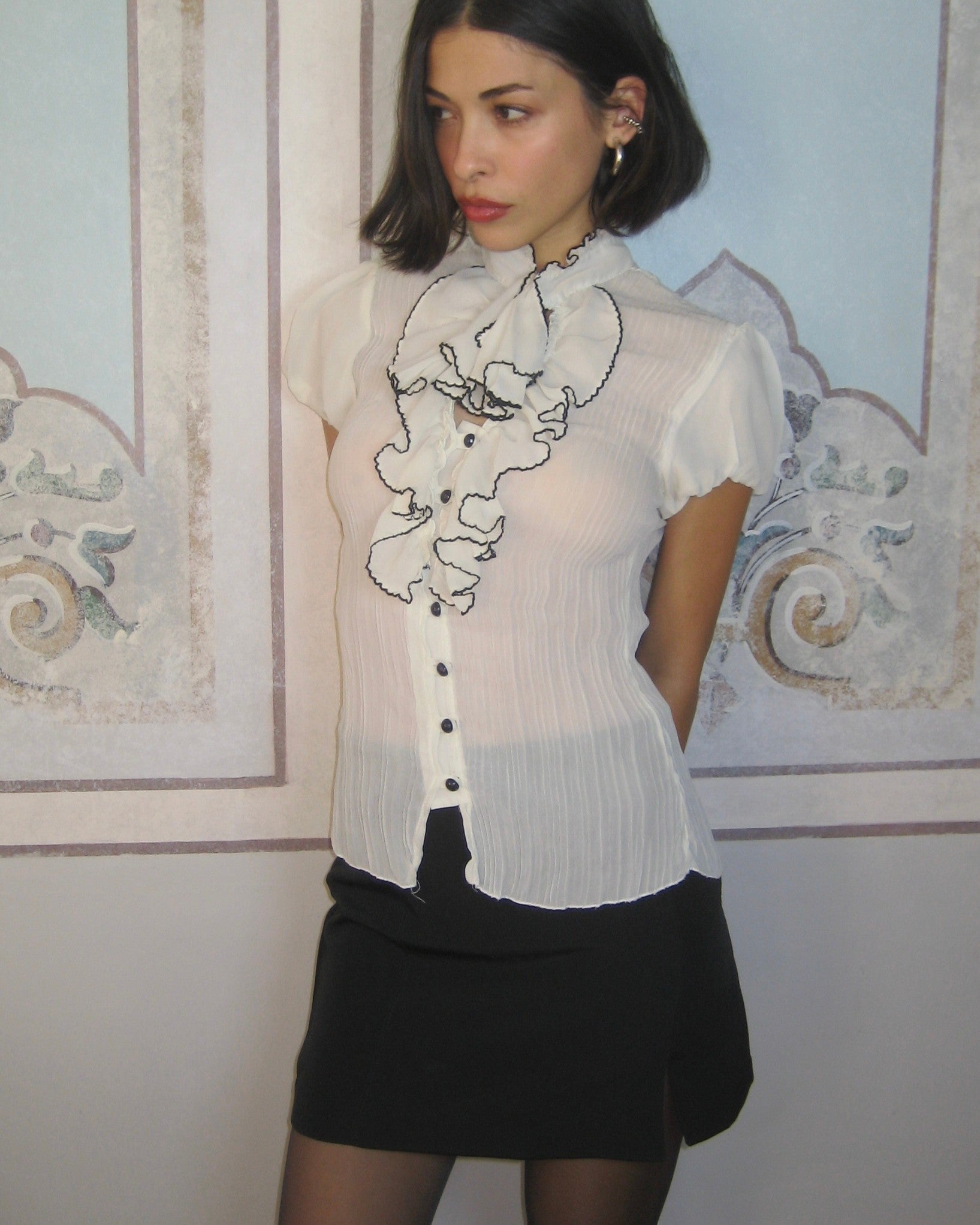 Ecru Shirt with Ruffle Detail