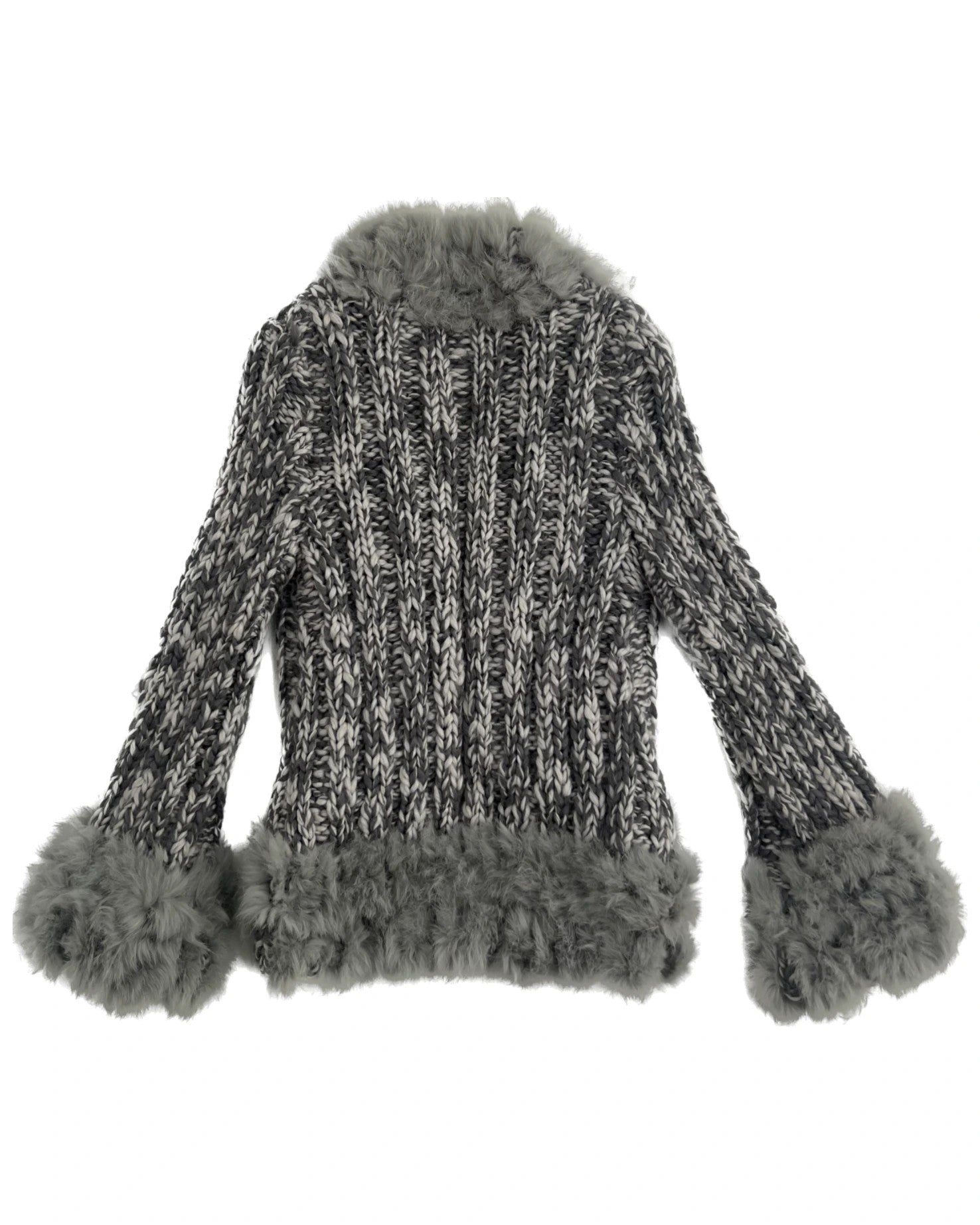Gray Cardigan with Fur Collar Detail