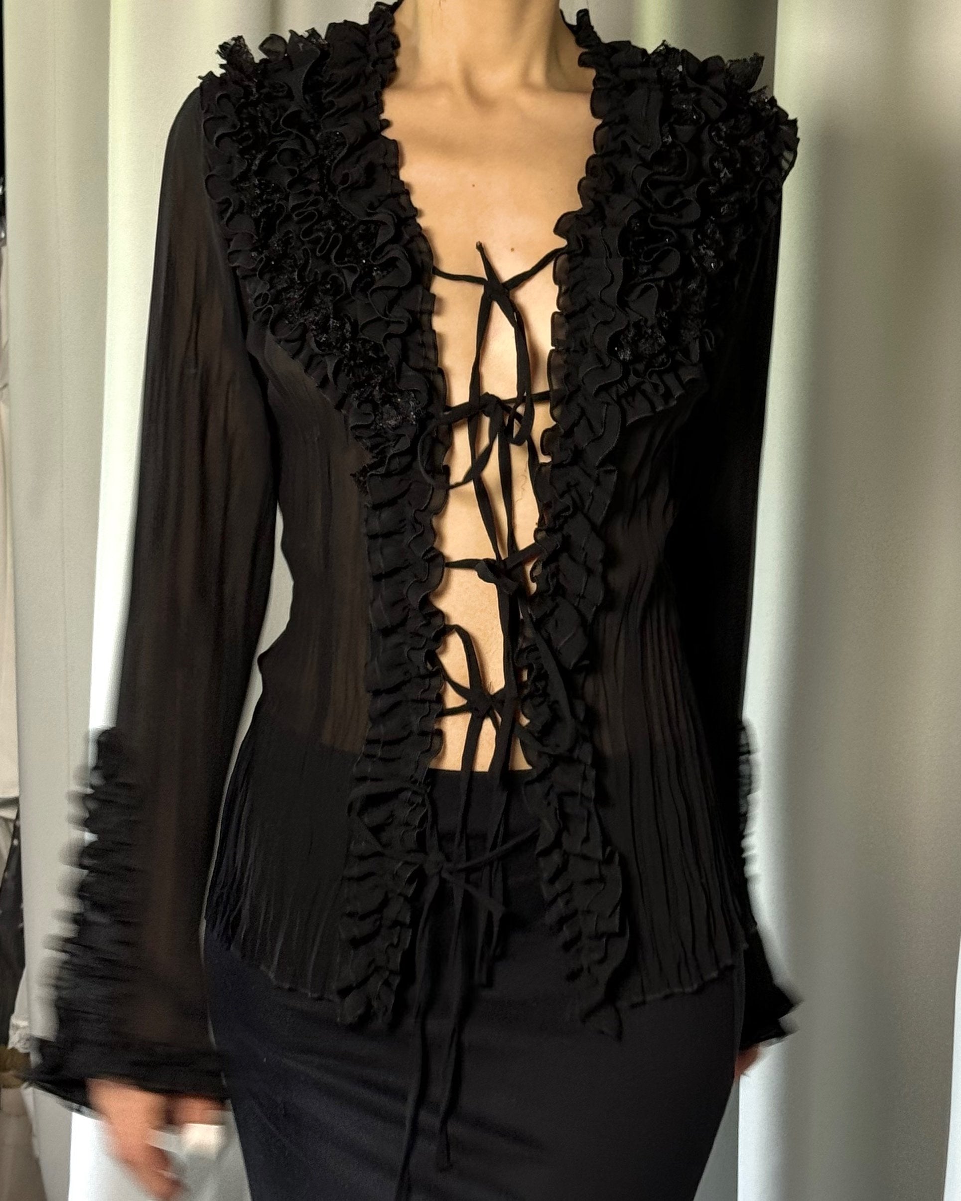 Black Shirt with Ruffle Detail