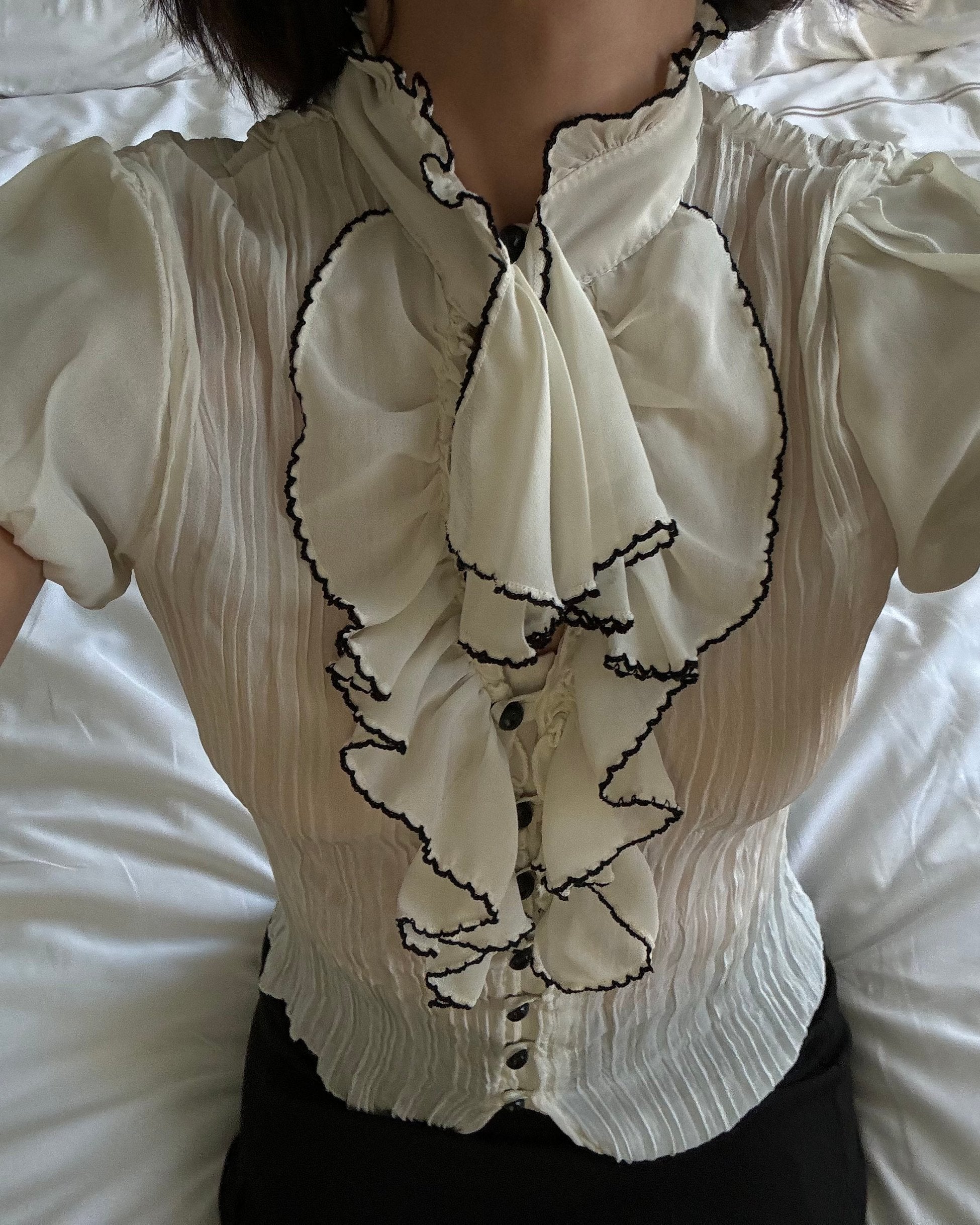 Ecru Shirt with Ruffle Detail