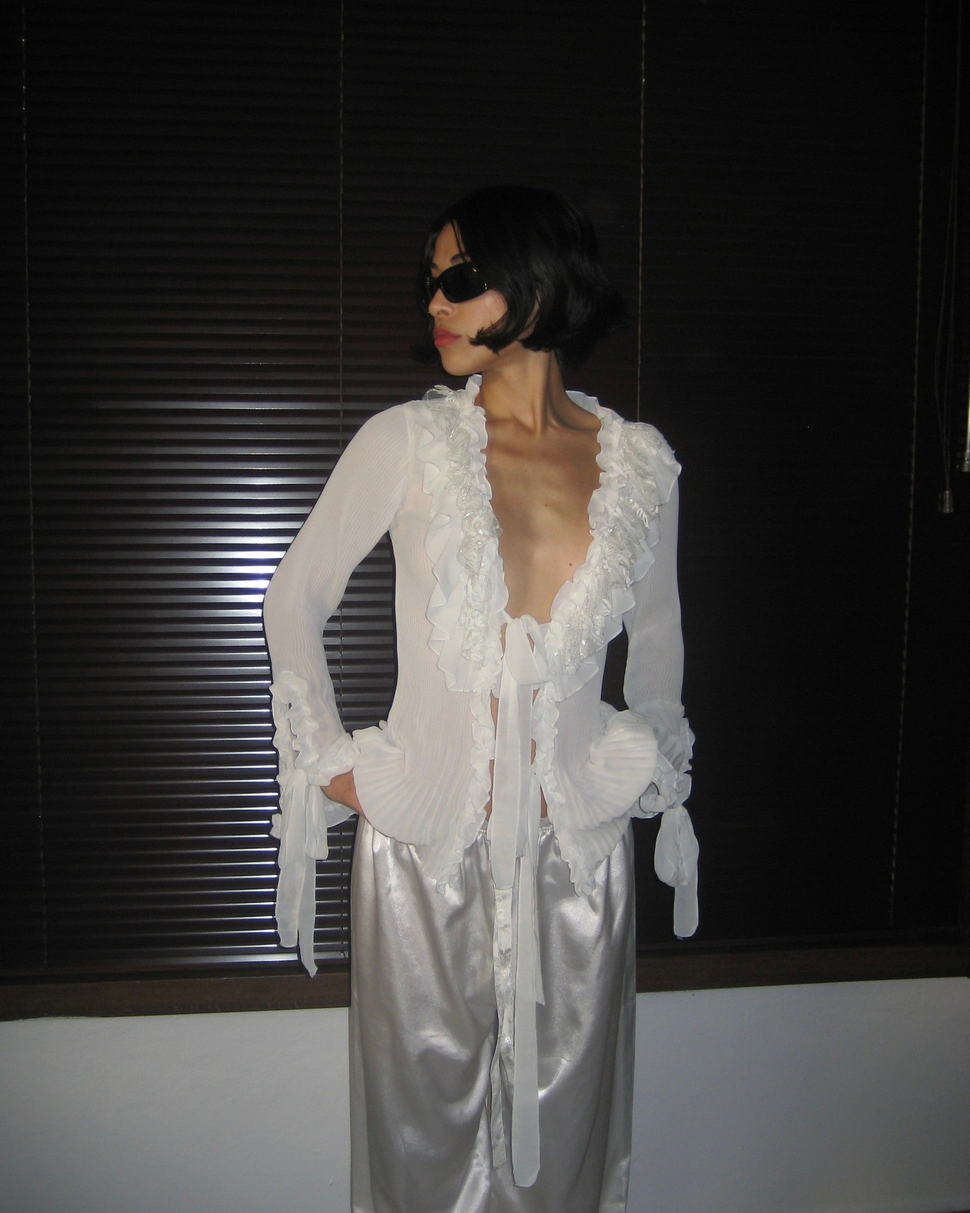 Ecru Blouse with Ruffle Detail