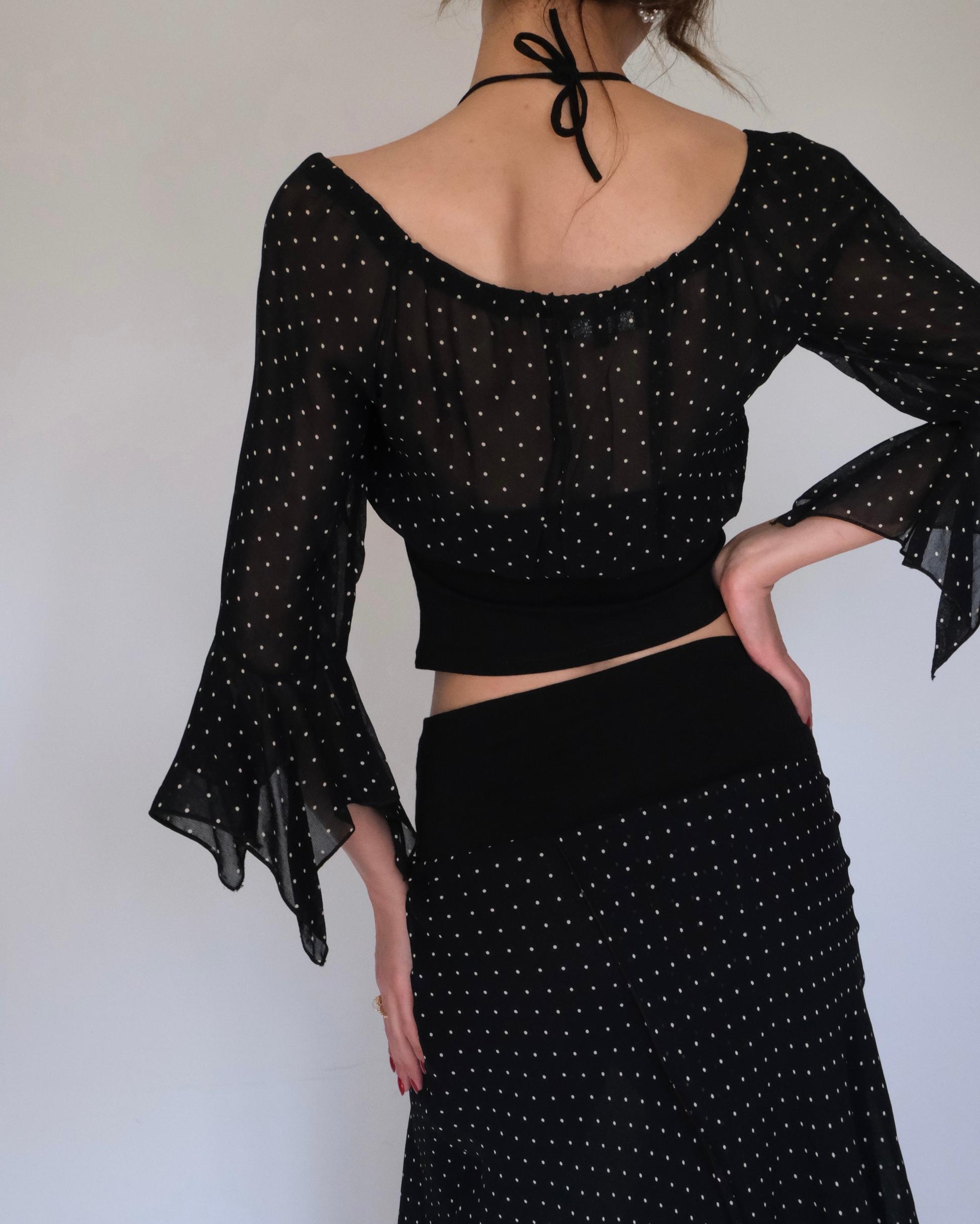 Chiffon Polka Dot Two Piece Suit