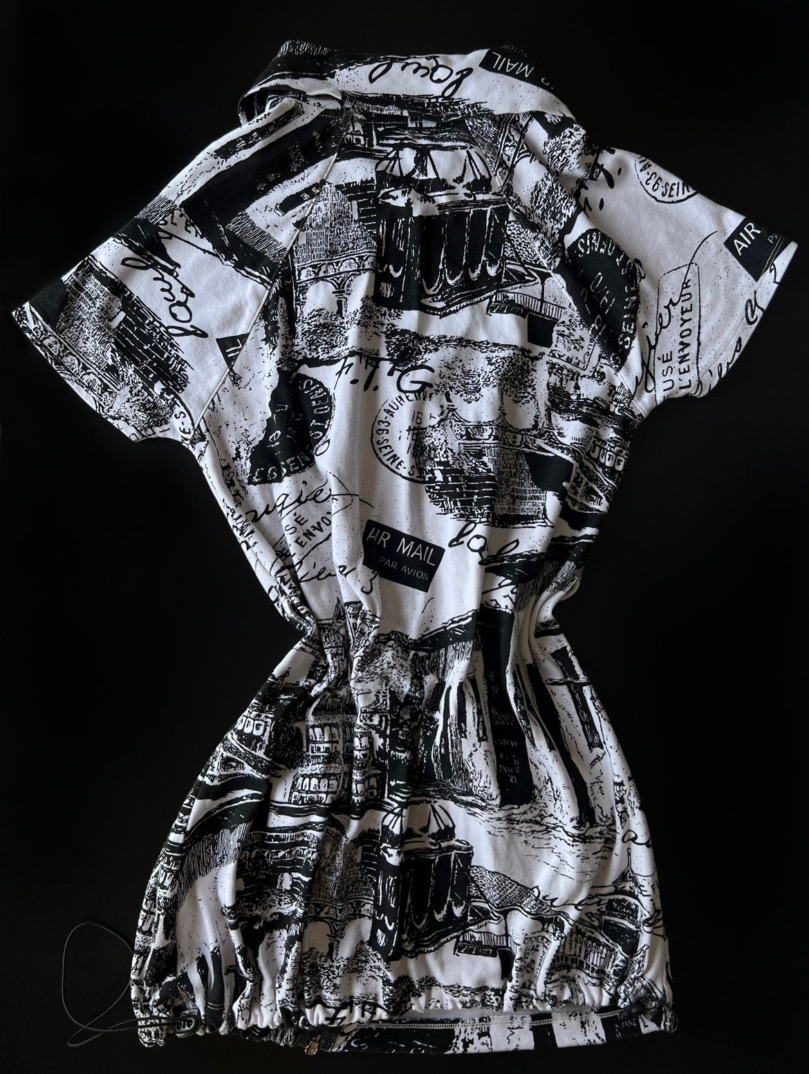 Newspaper Printed Zippered Dress