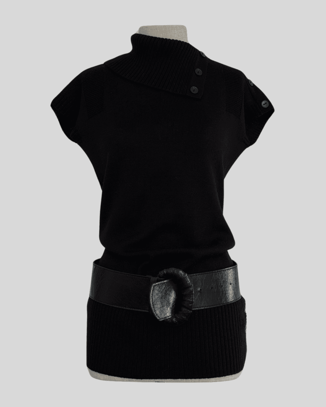 Asymmetrical Collar Black Dress