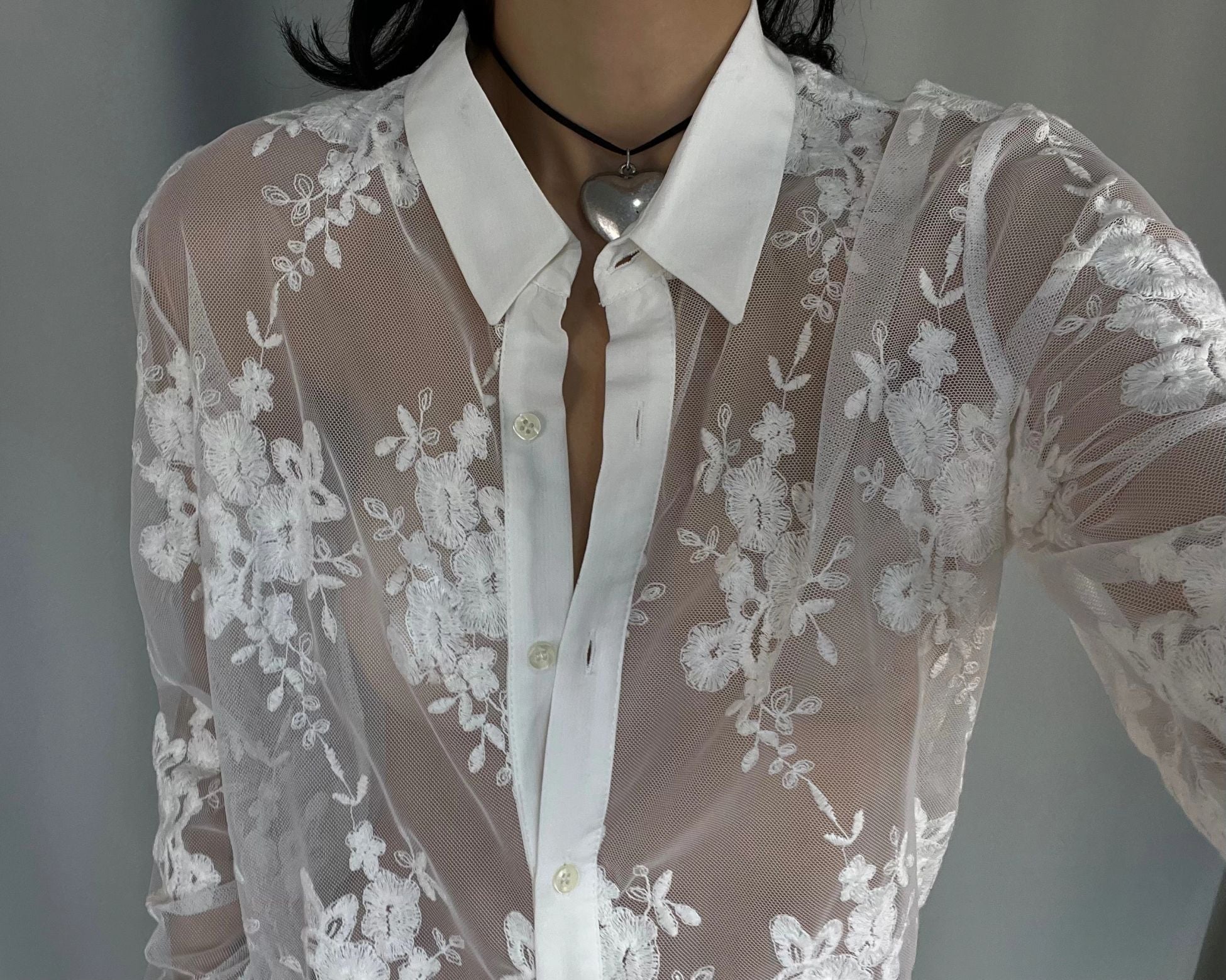 Lace Detailed Transparent Shirt