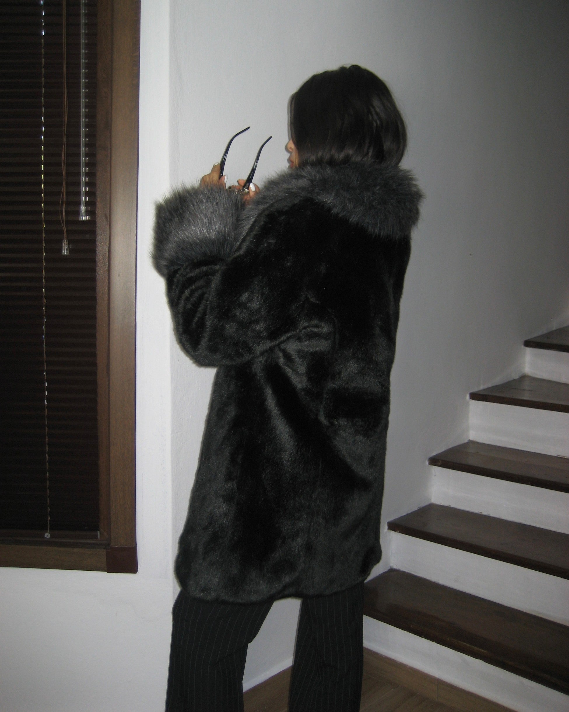 Black Plush Fur with Gray Collar