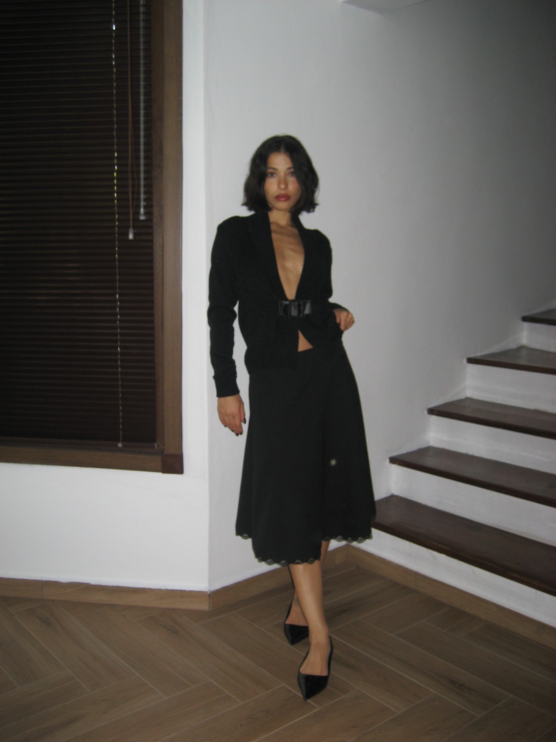 Belted Black Cardigan