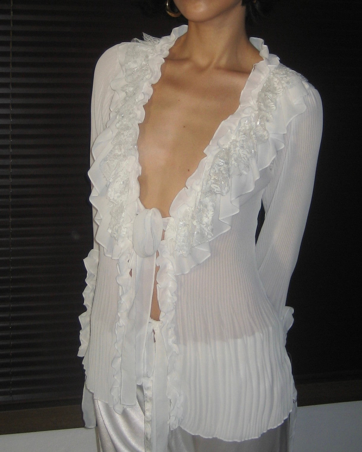 Ecru Blouse with Ruffle Detail