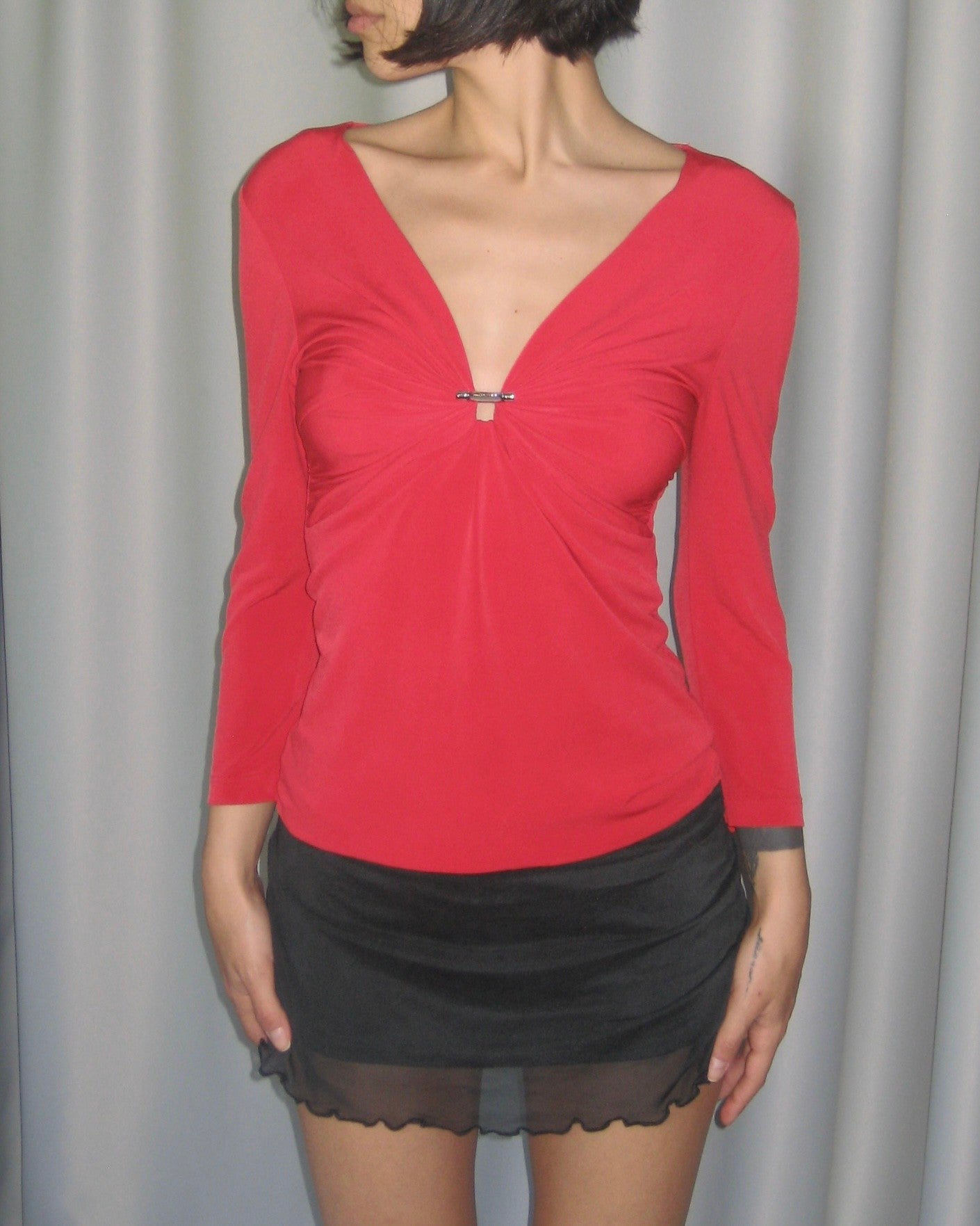 Red Blouse with Buckle Detail