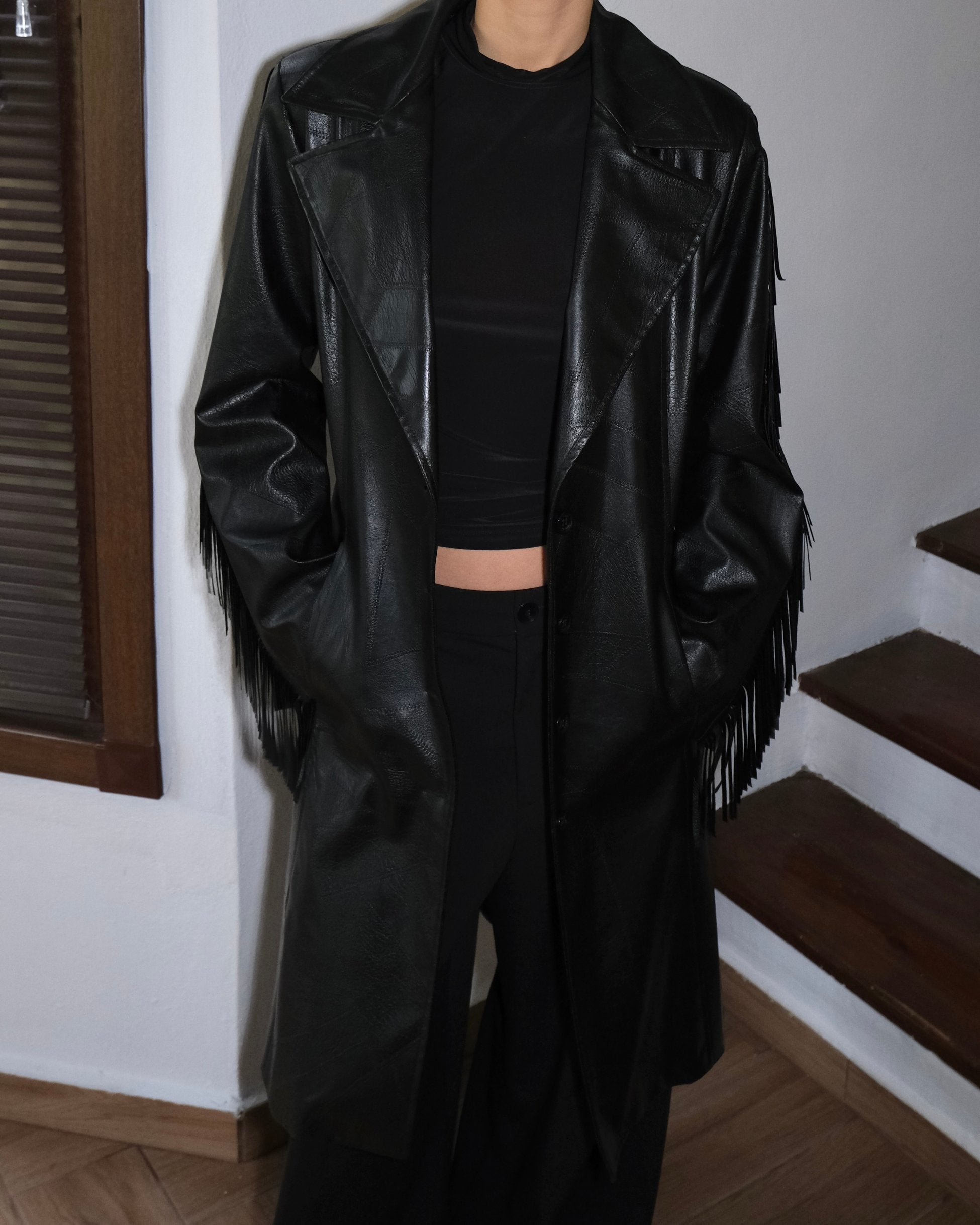 Tasseled Leather Look Jacket