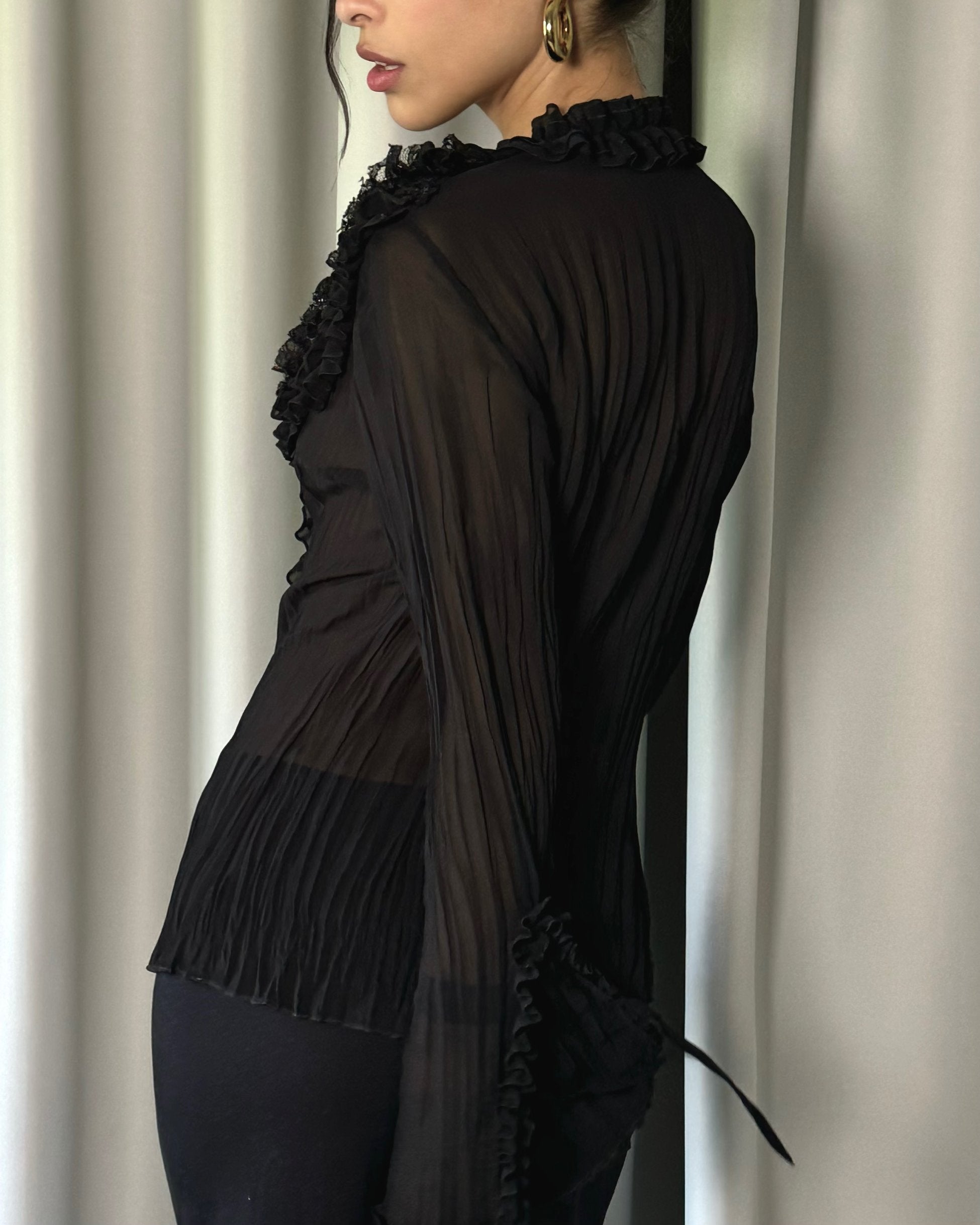 Black Shirt with Ruffle Detail
