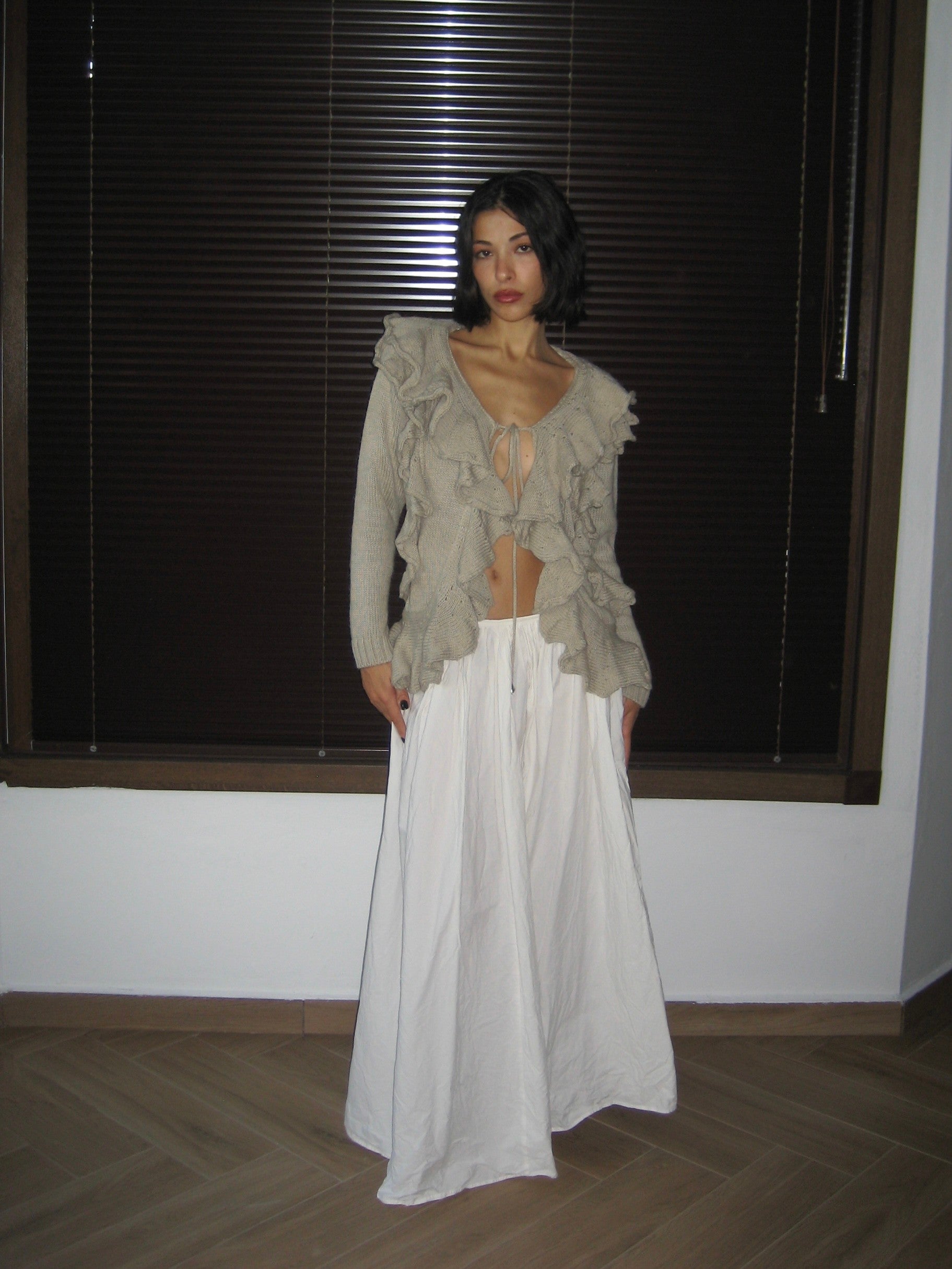 Beige Cardigan with Ruffle Detail