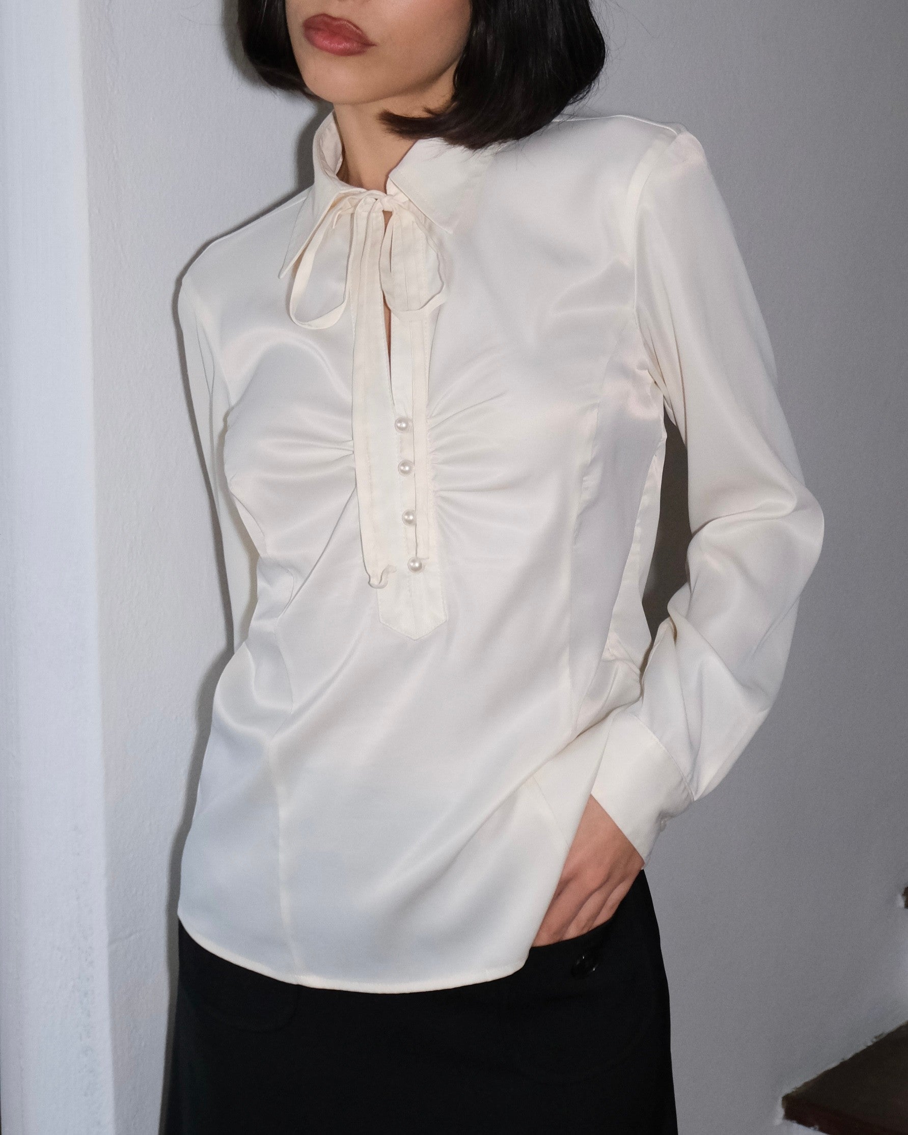 Cream Shirt with Pearl Details