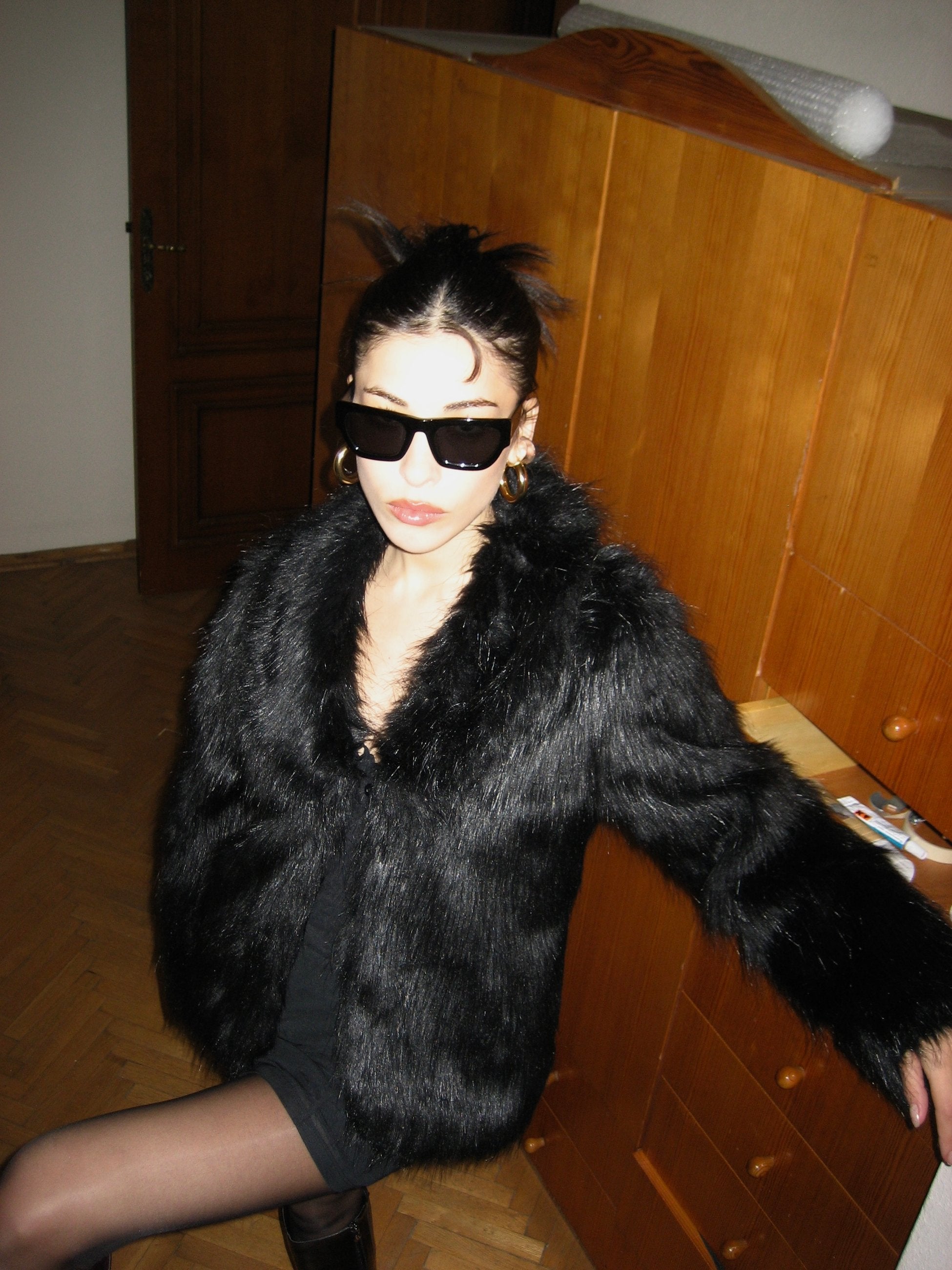 Black Short Plush Jacket