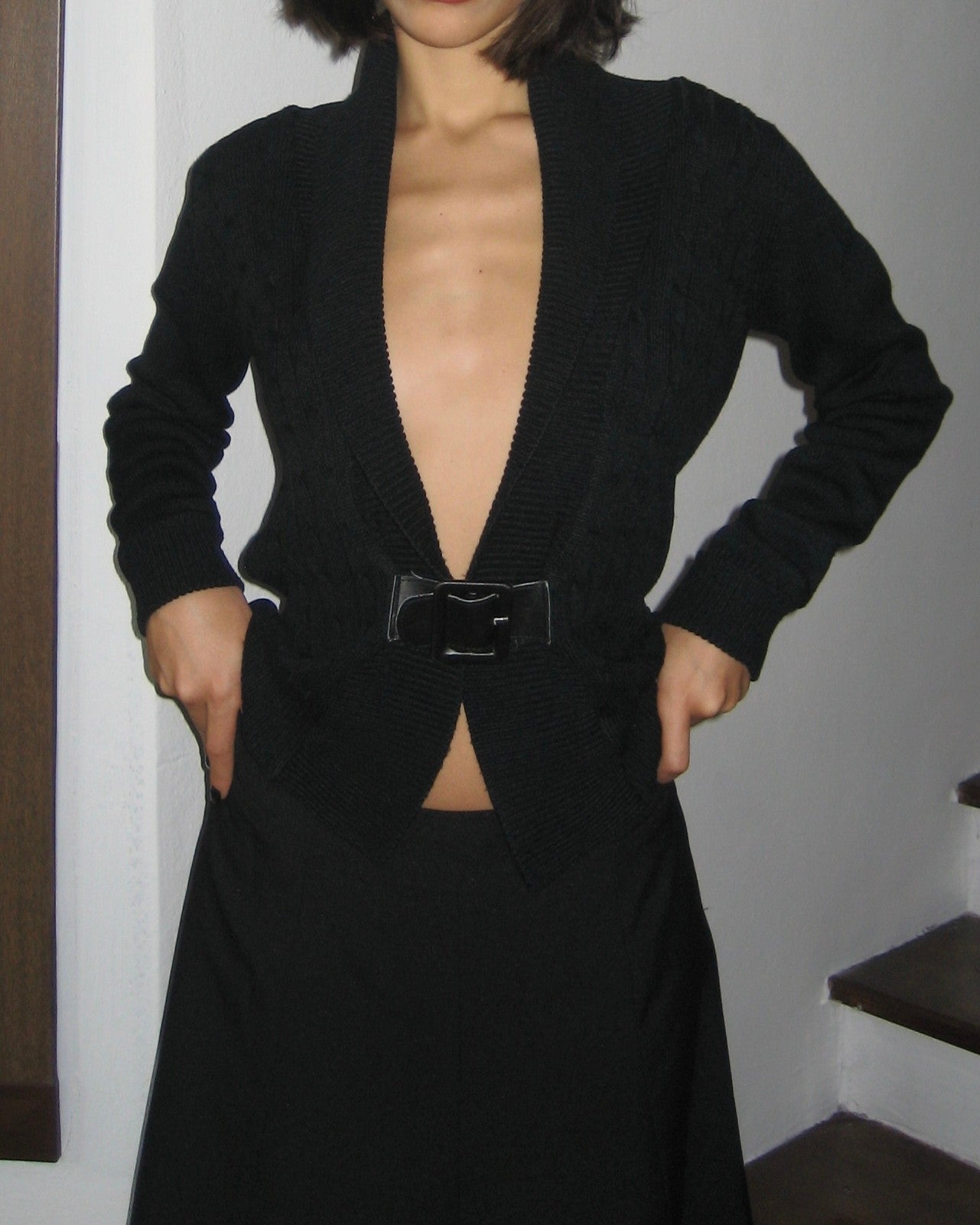 Belted Black Cardigan