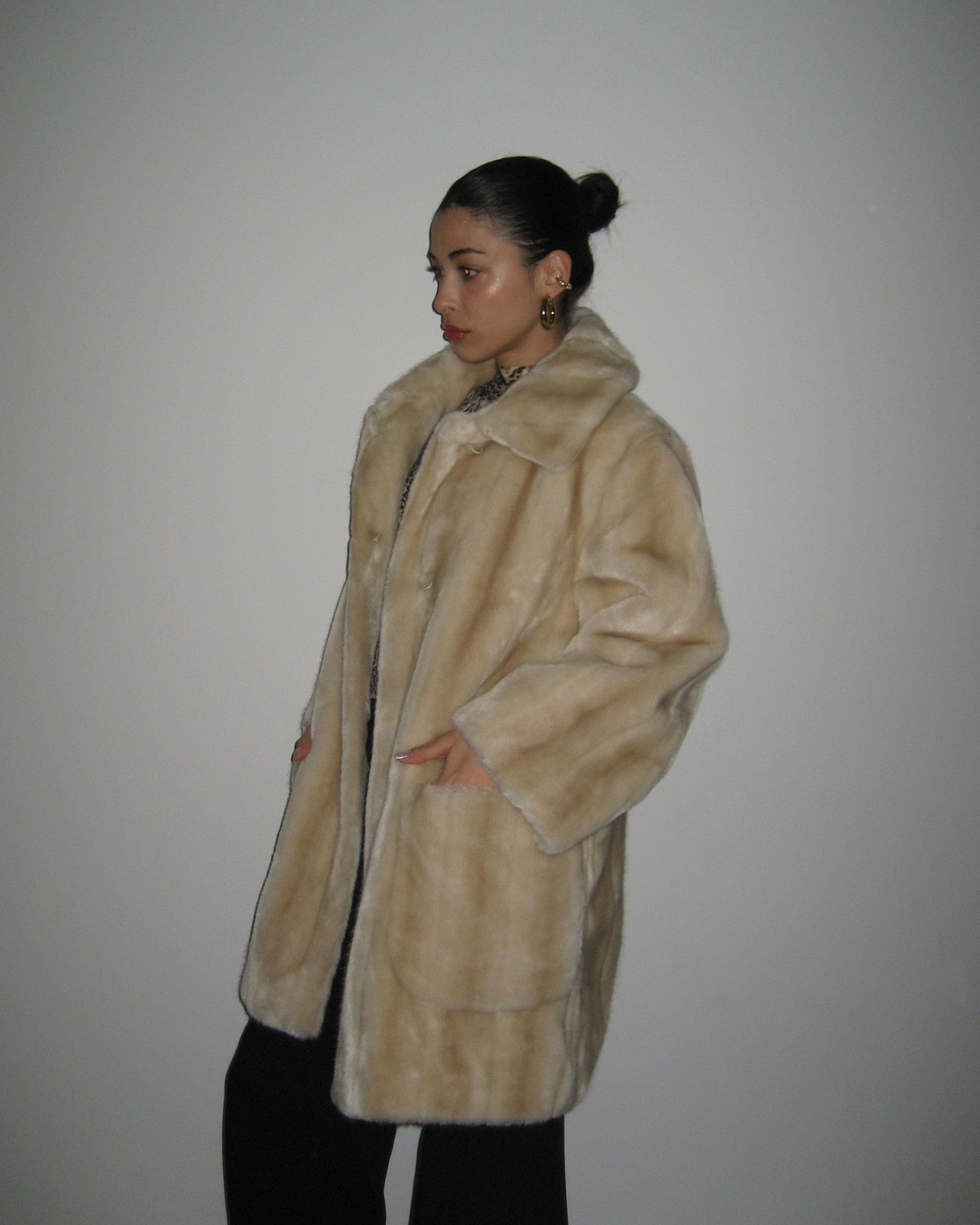 Cream Plush Fur with Pocket