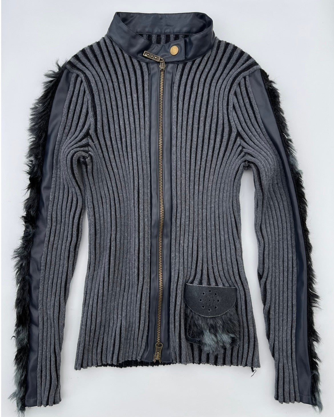 Navy Blue Fur Detailed Cardigan