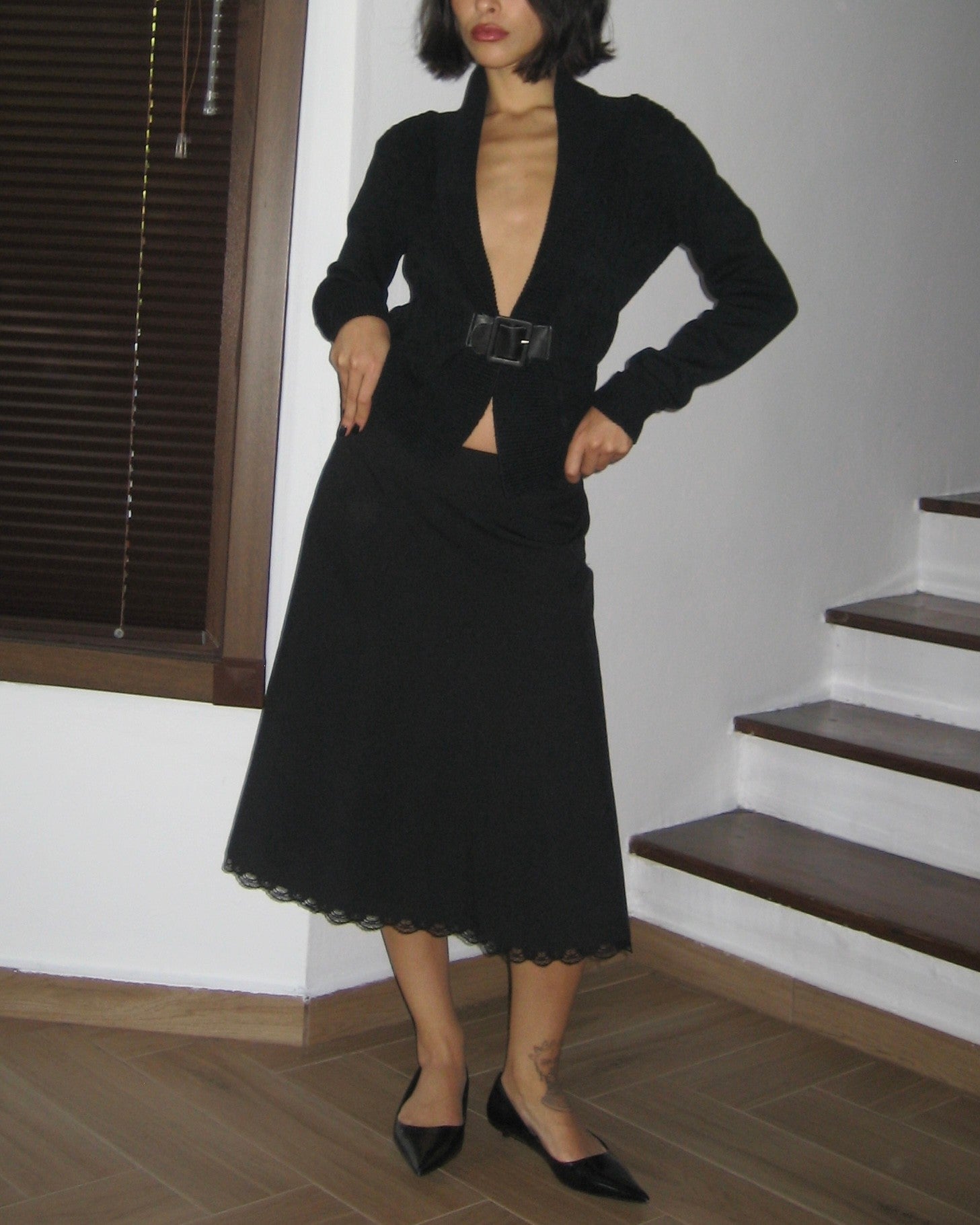 Belted Black Cardigan