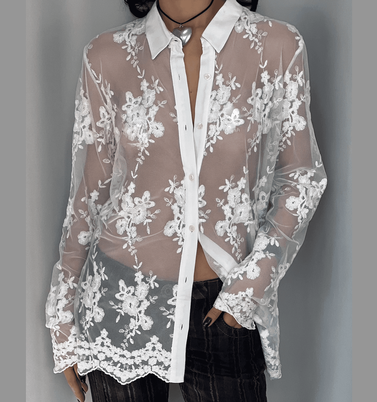 Lace Detailed Transparent Shirt