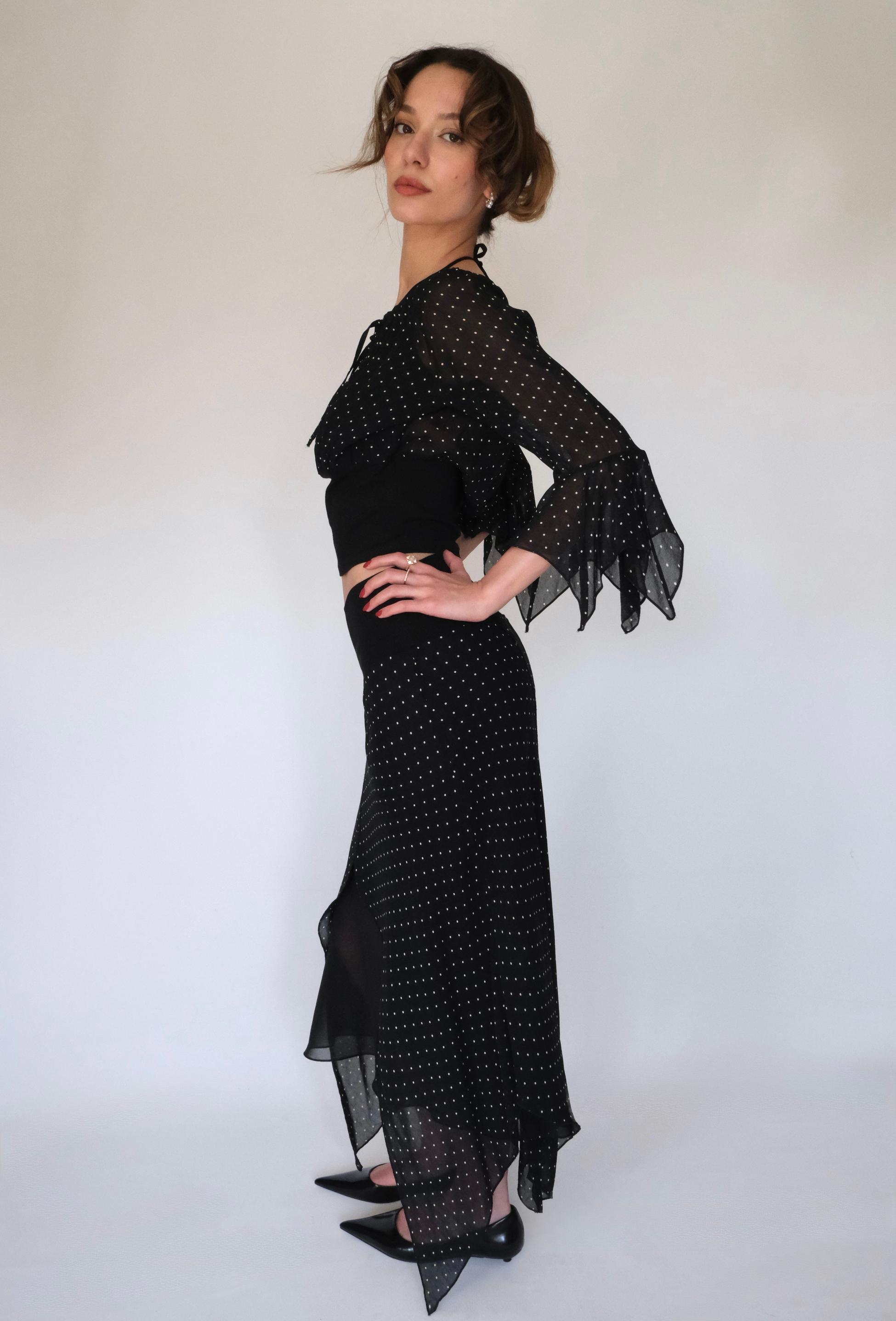 Chiffon Polka Dot Two Piece Suit