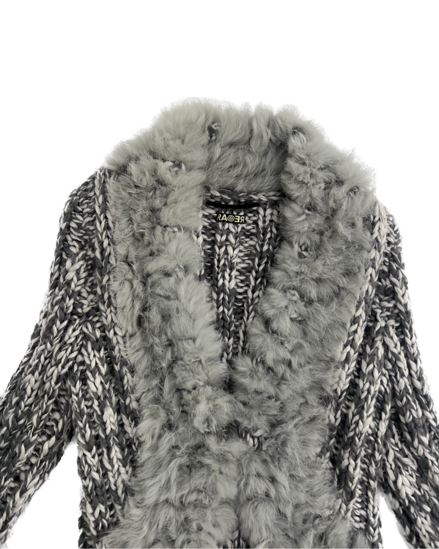 Gray Cardigan with Fur Collar Detail