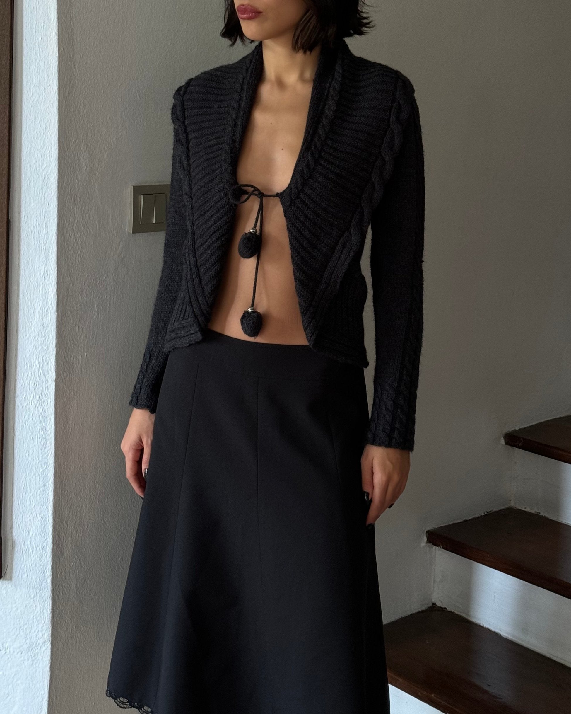 Anthracite Tie-Down Cardigan