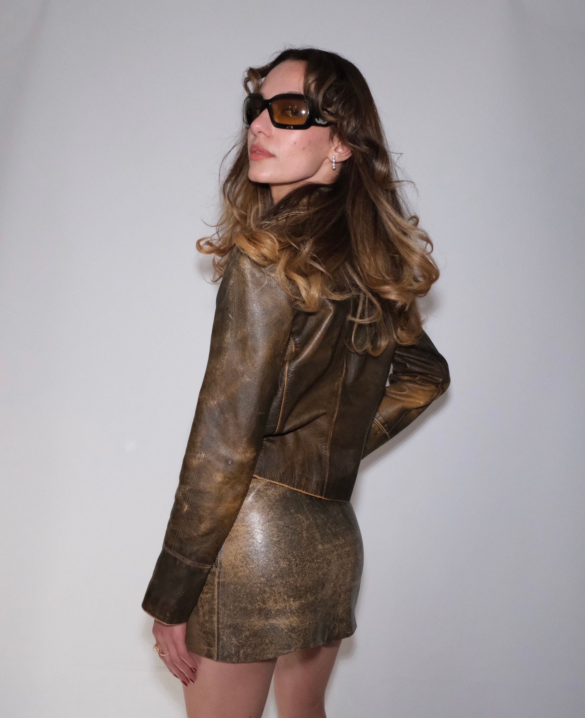 Leather Jacket with Antiqued Details