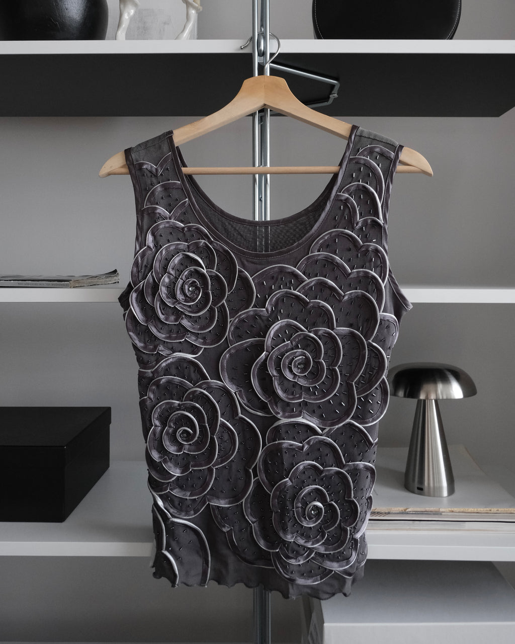 Floral Embroidered Grey Blouse