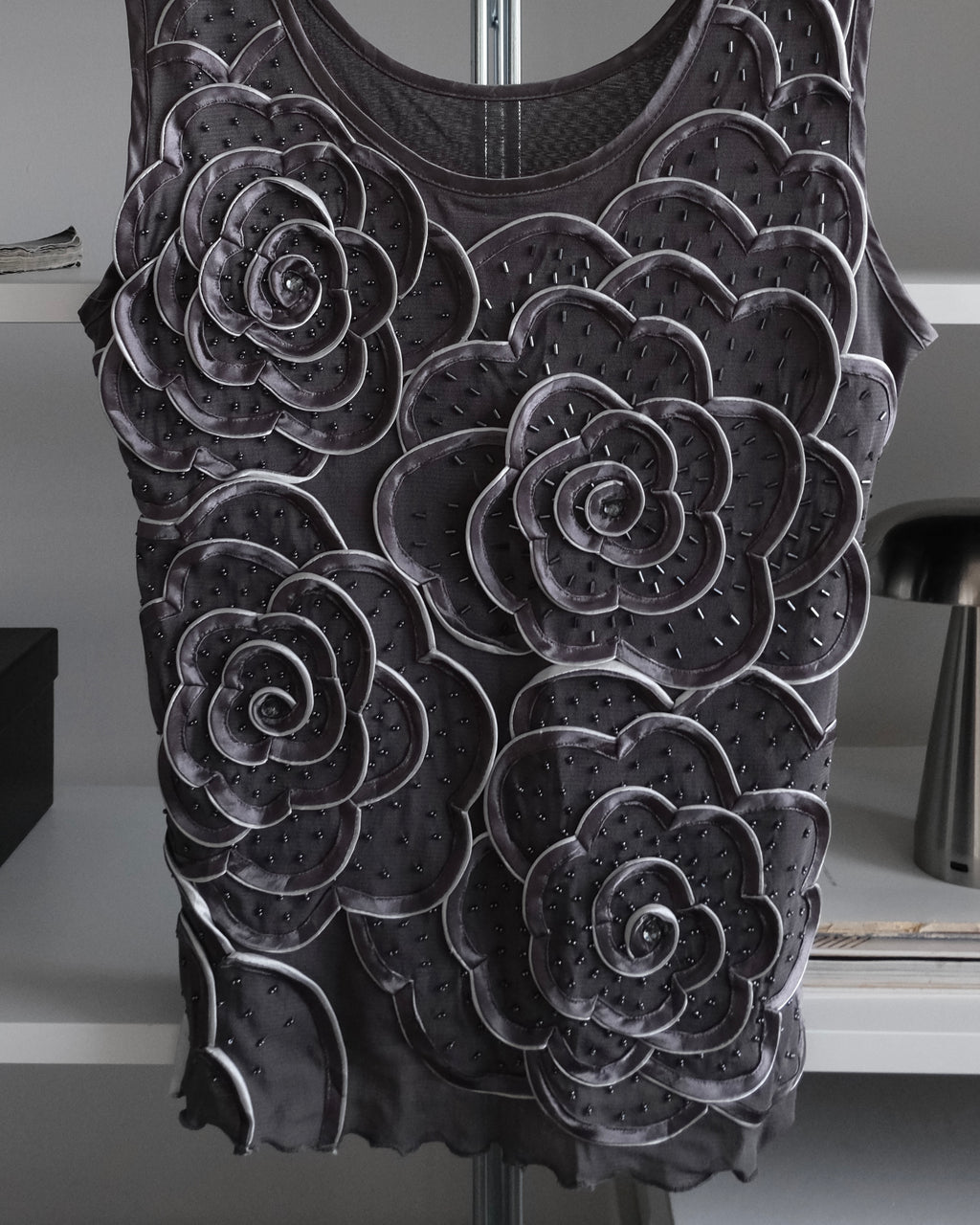 Floral Embroidered Grey Blouse