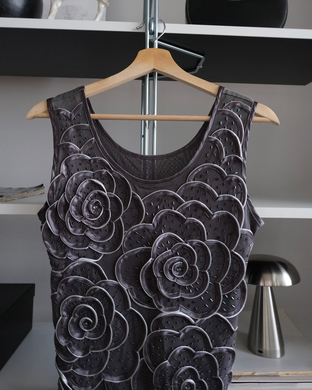 Floral Embroidered Grey Blouse