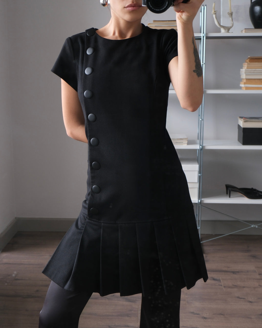 Button Detail Pleated Dress