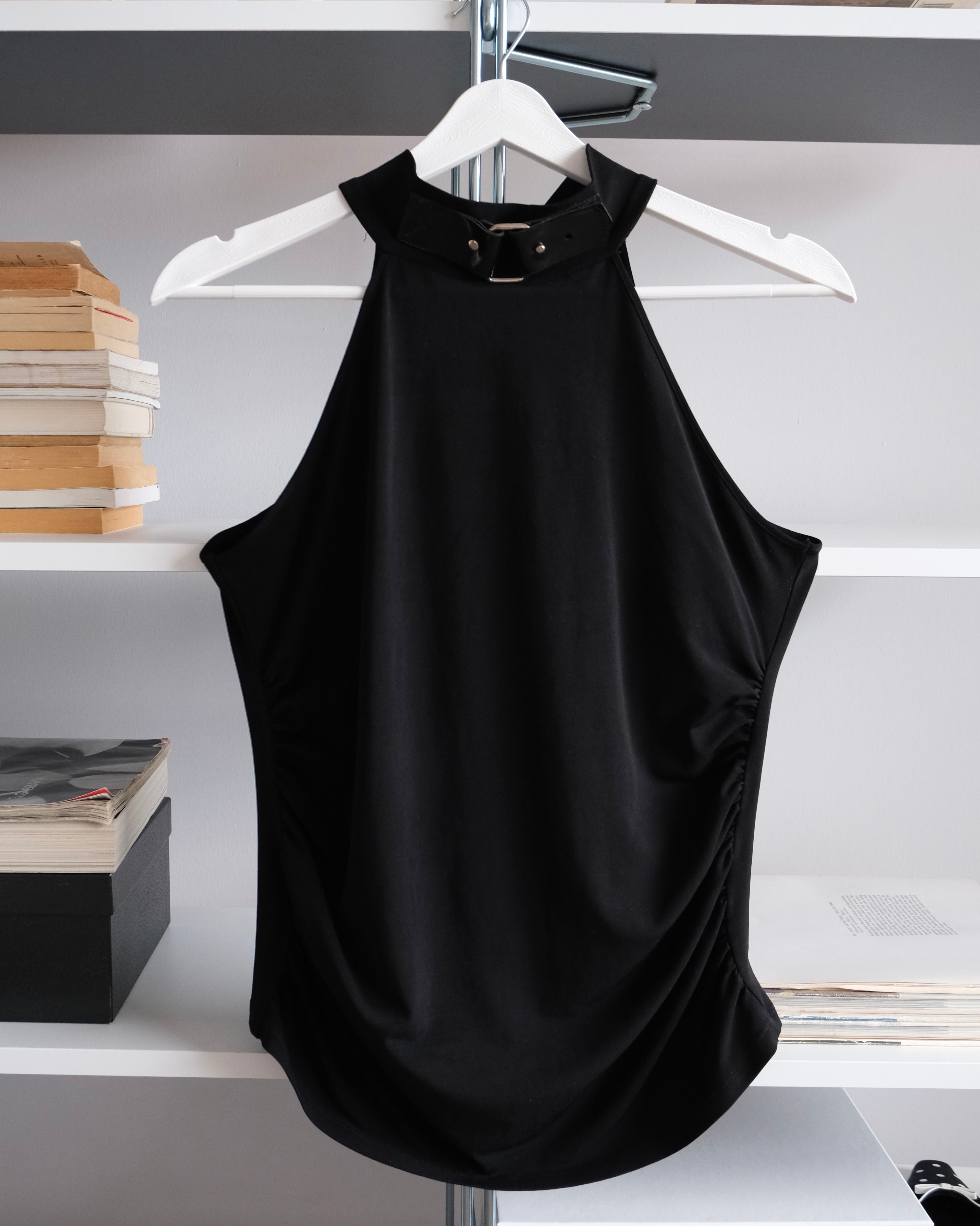 Black Blouse with Belt Detail