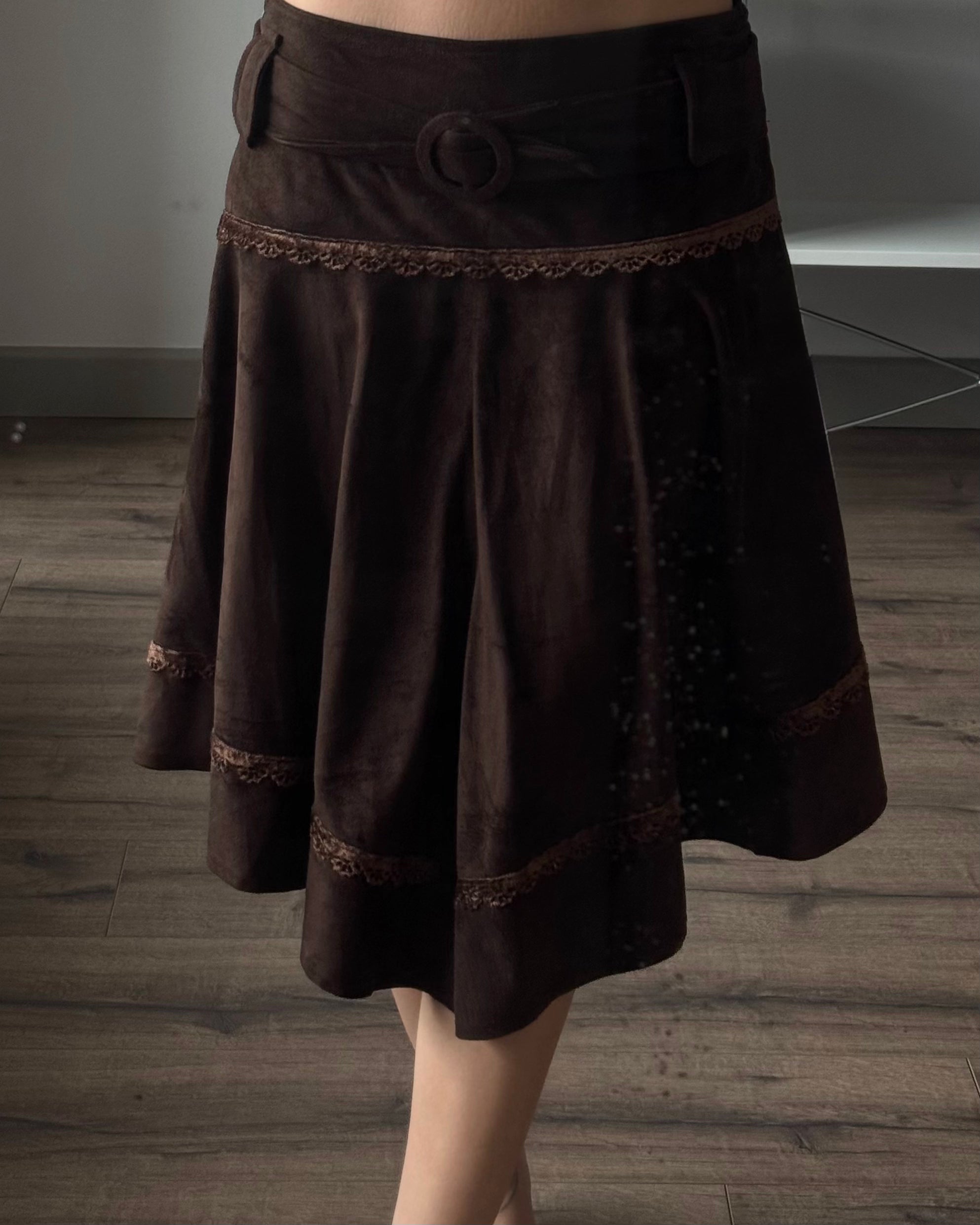 Kemerli Süet Etek