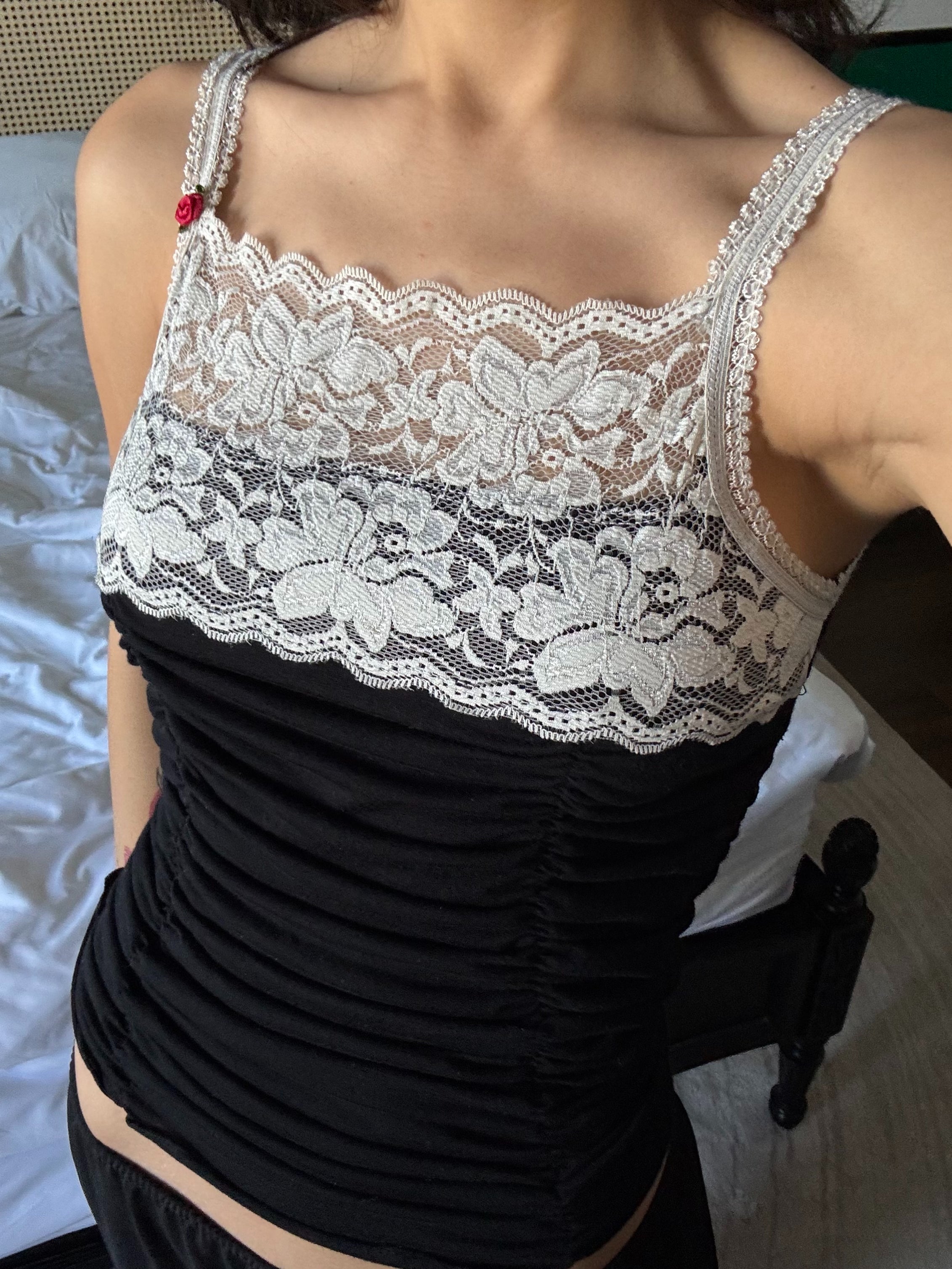 Lace-Detailed Ruched Blouse