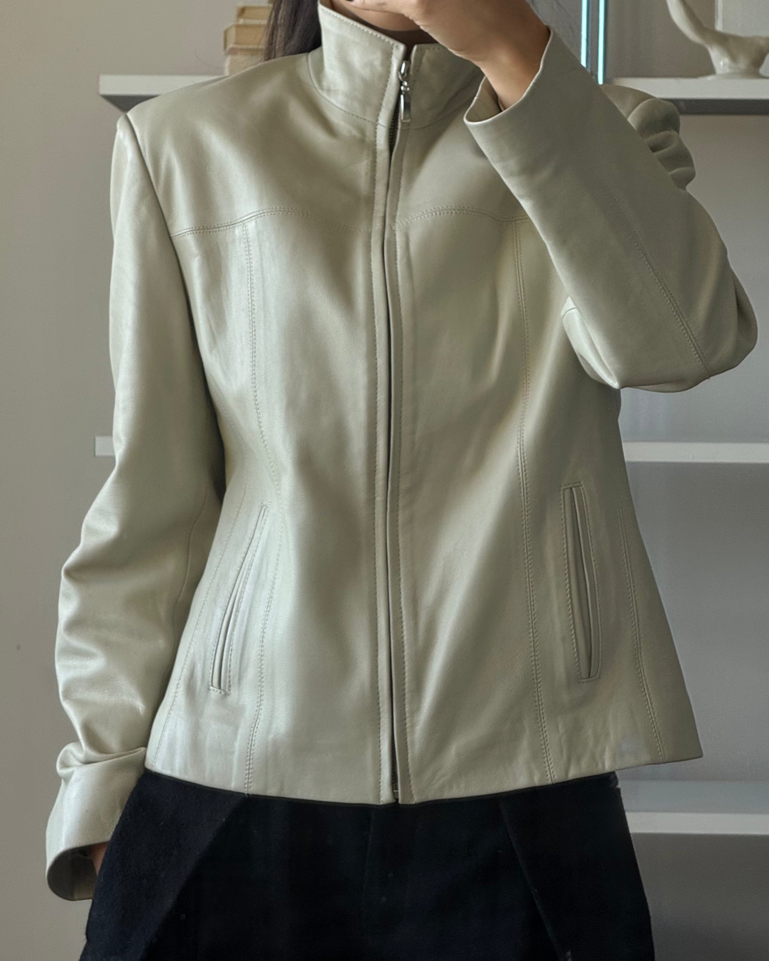 Stone Color Leather Jacket