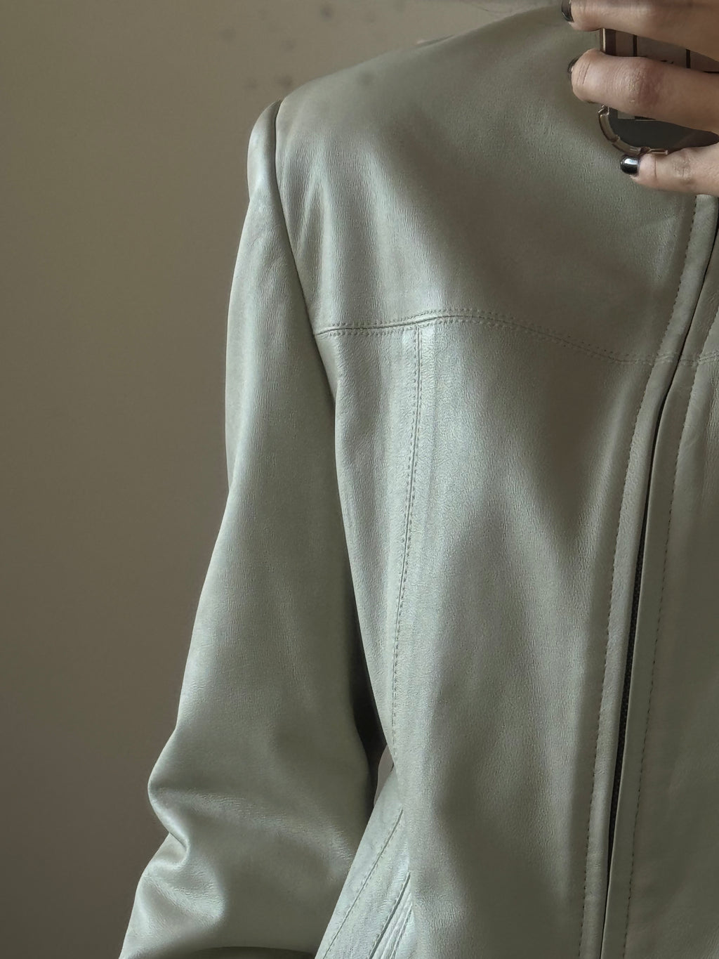 Stone Color Leather Jacket