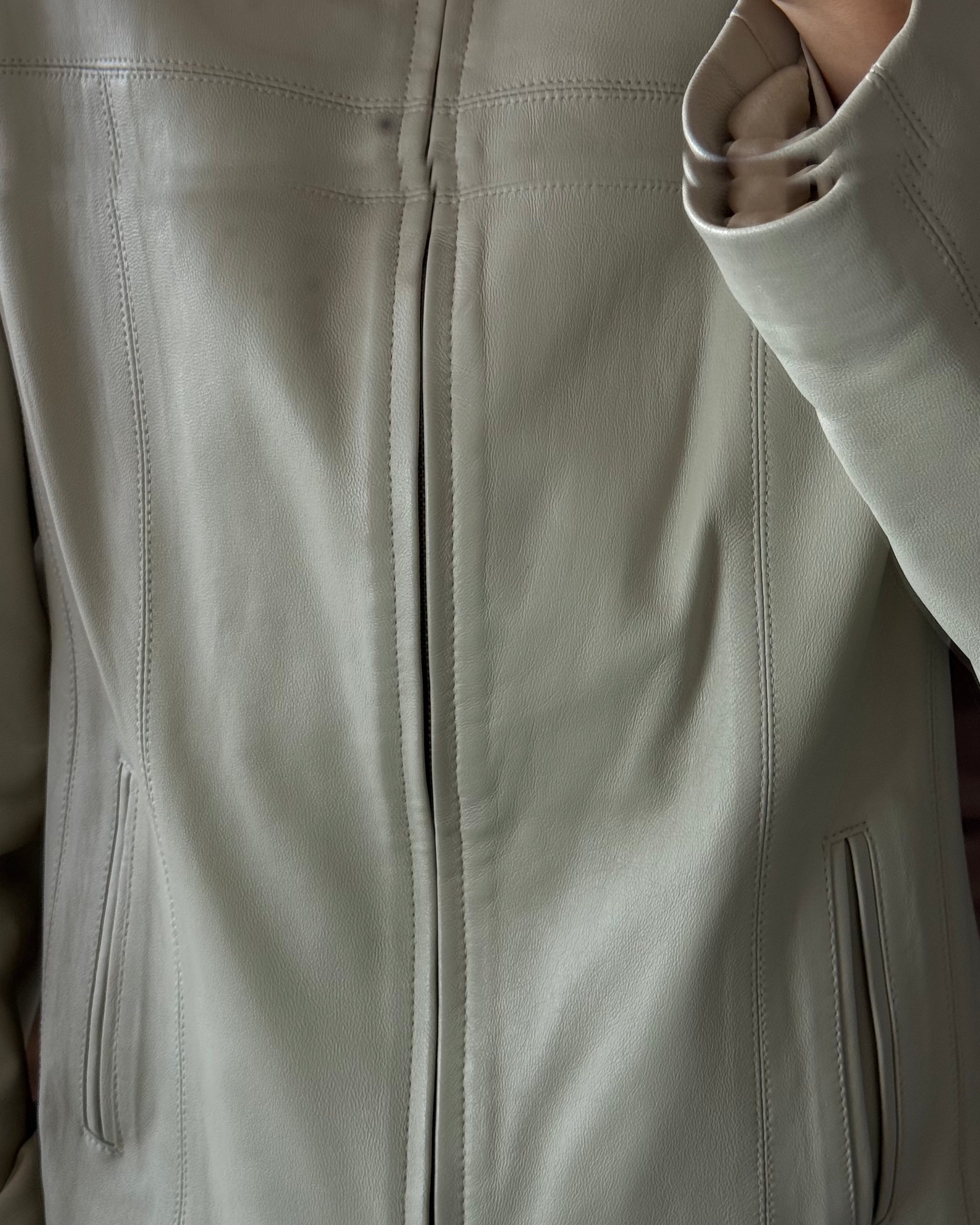 Stone Color Leather Jacket