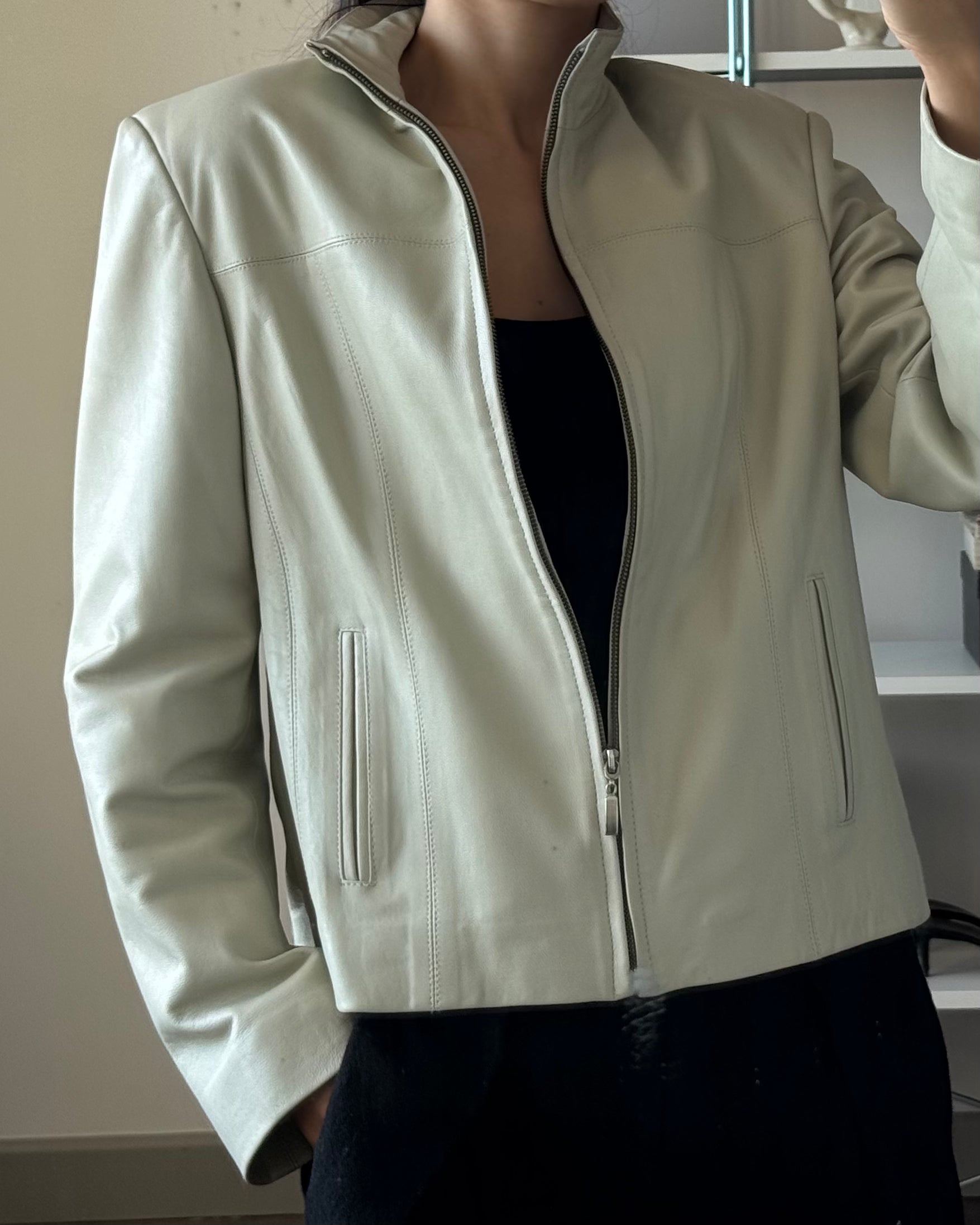 Stone Color Leather Jacket