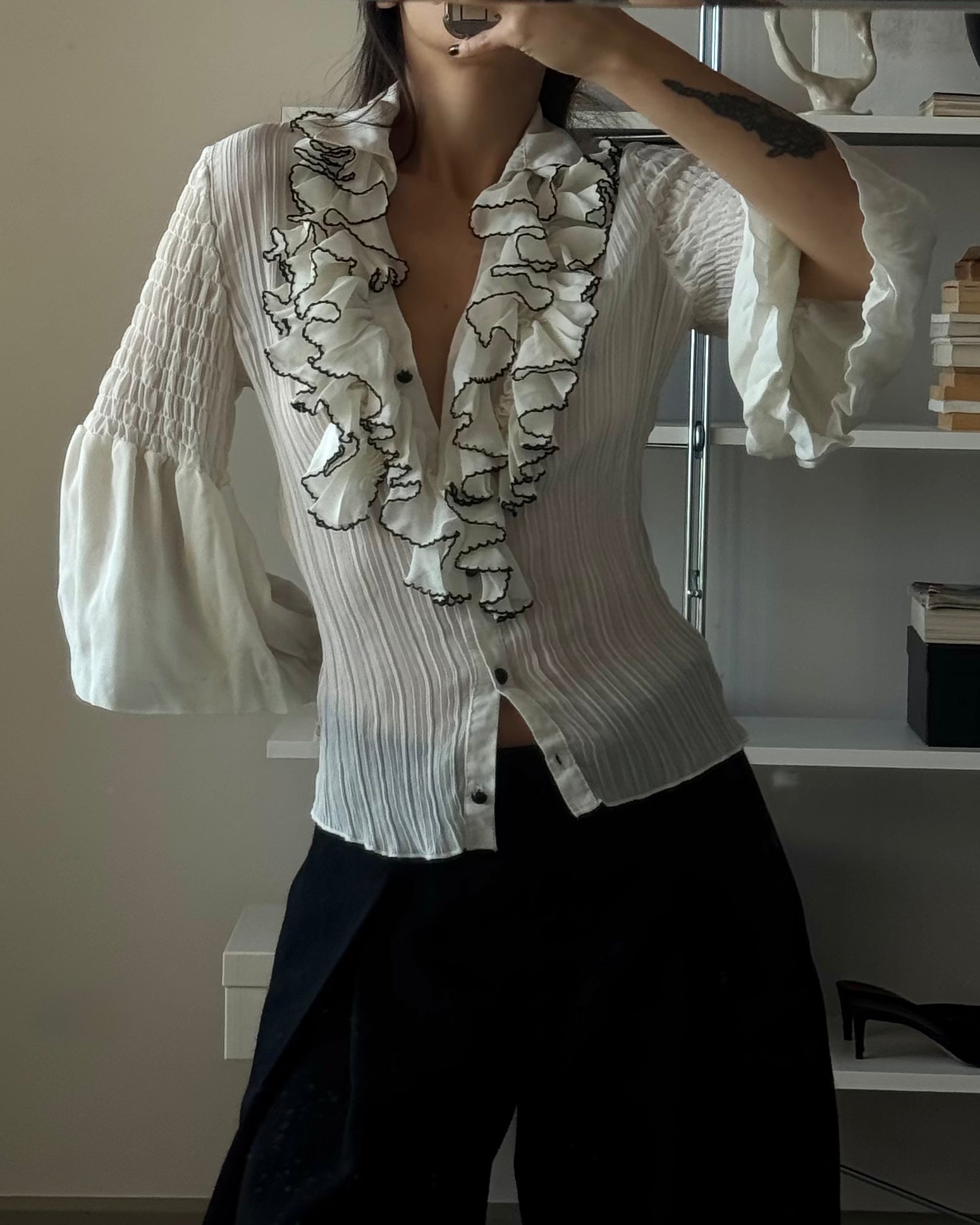 Cream Shirt with Collar Detail