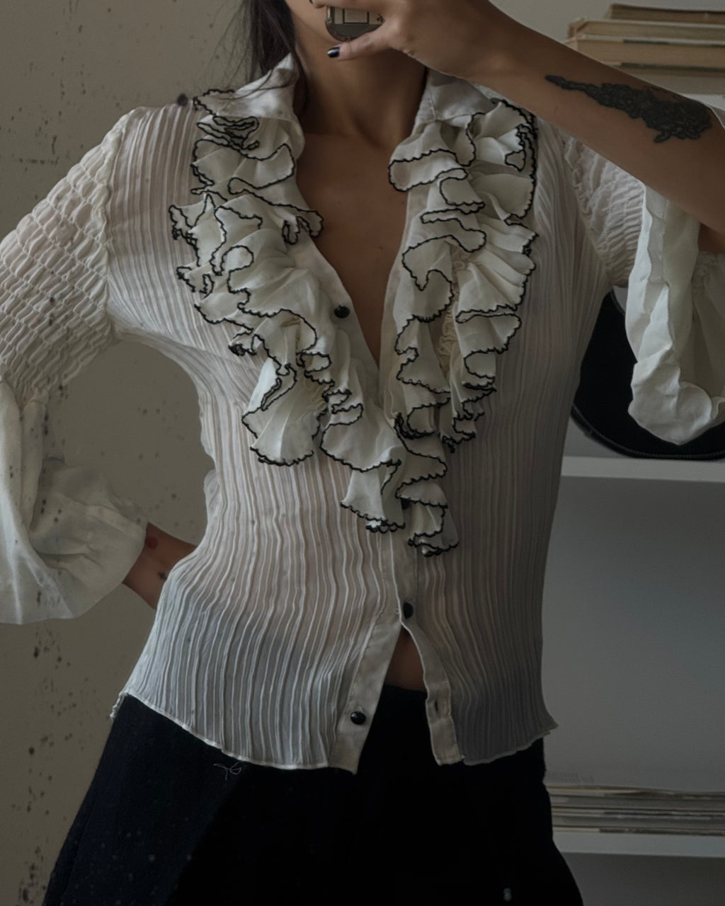 Cream Shirt with Collar Detail