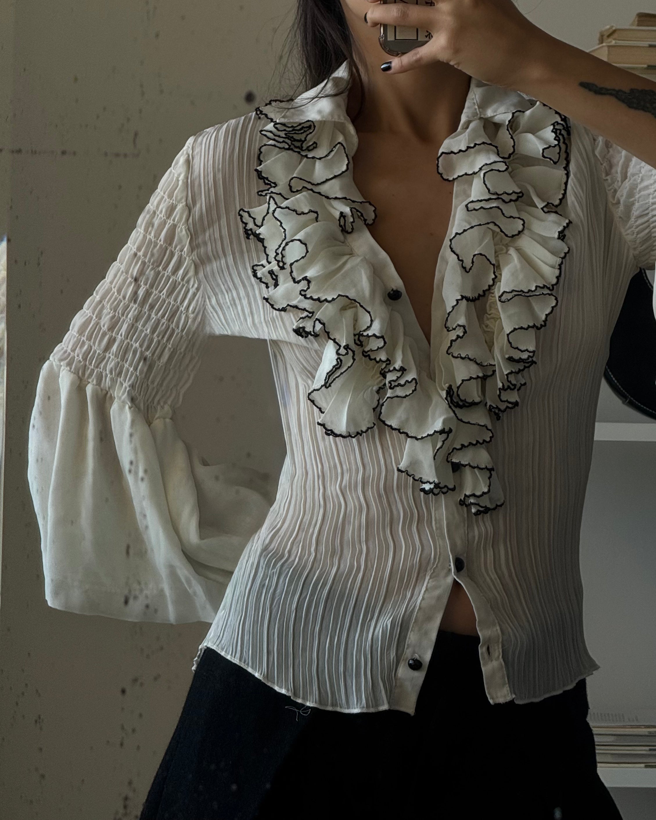 Cream Shirt with Collar Detail