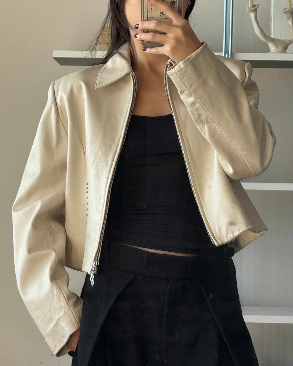 Stoned Cream Leather Jacket