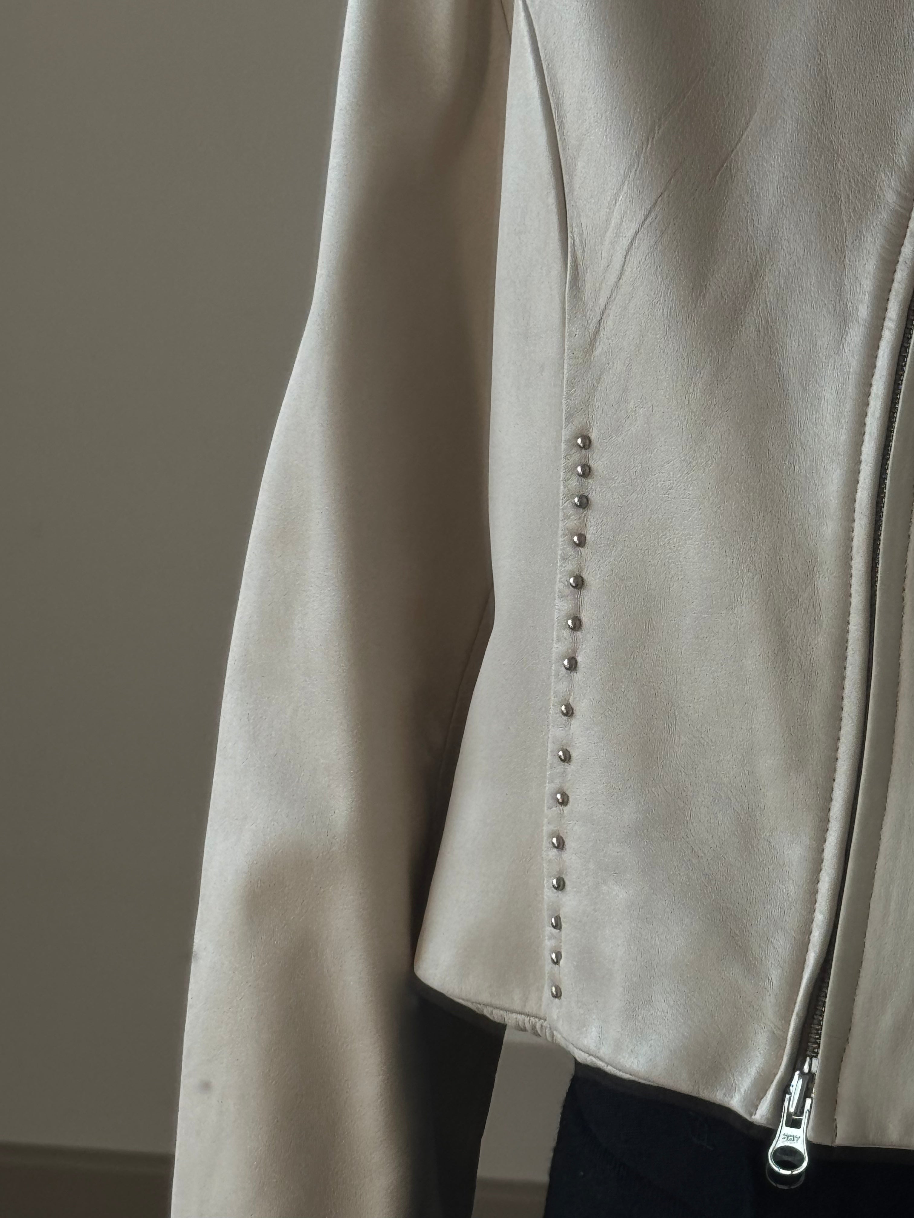 Stoned Cream Leather Jacket