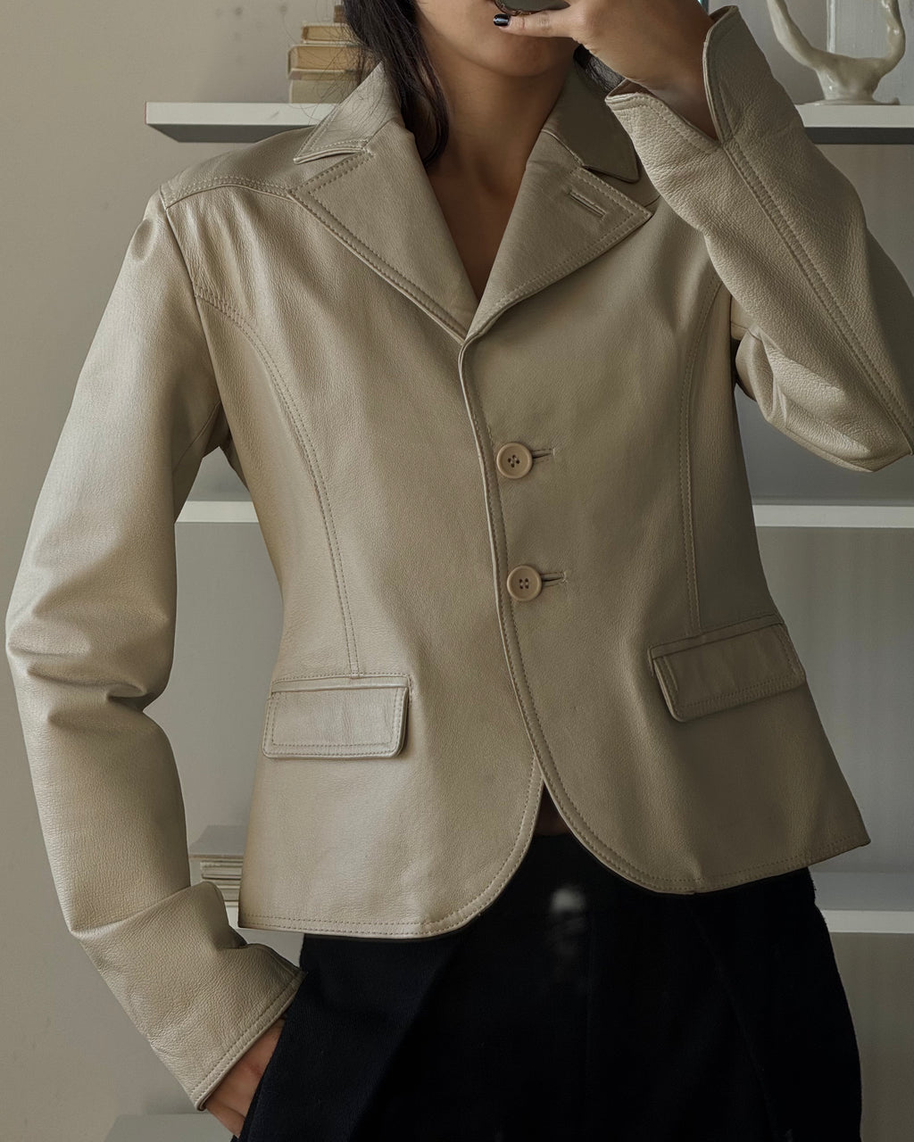 Cream Leather Jacket
