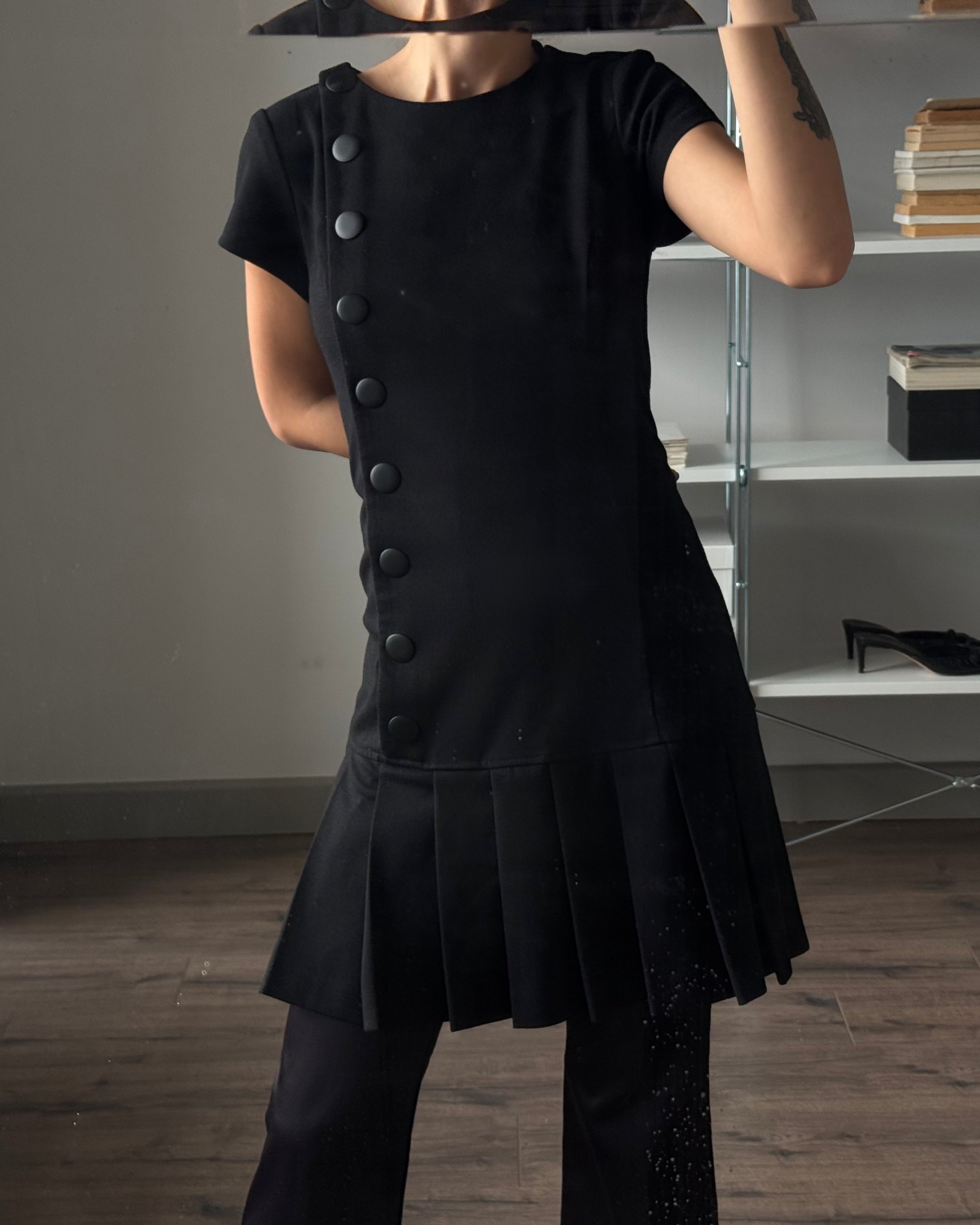 Button Detail Pleated Dress