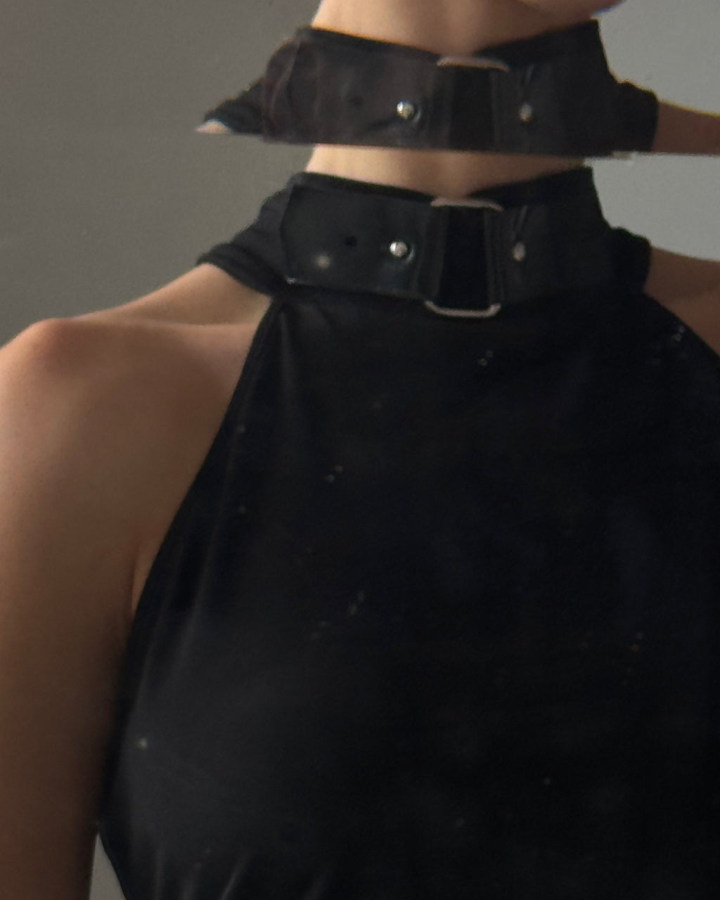 Black Blouse with Belt Detail