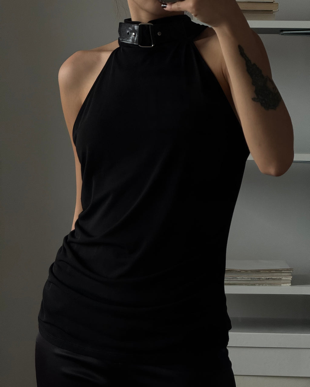 Black Blouse with Belt Detail