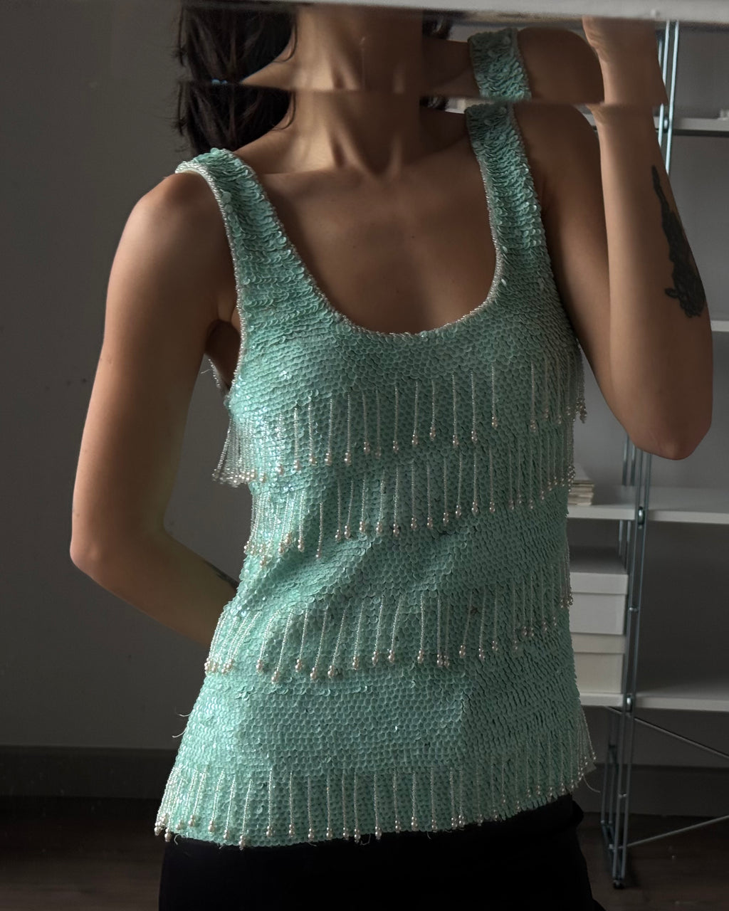 Turquoise Sequin Blouse