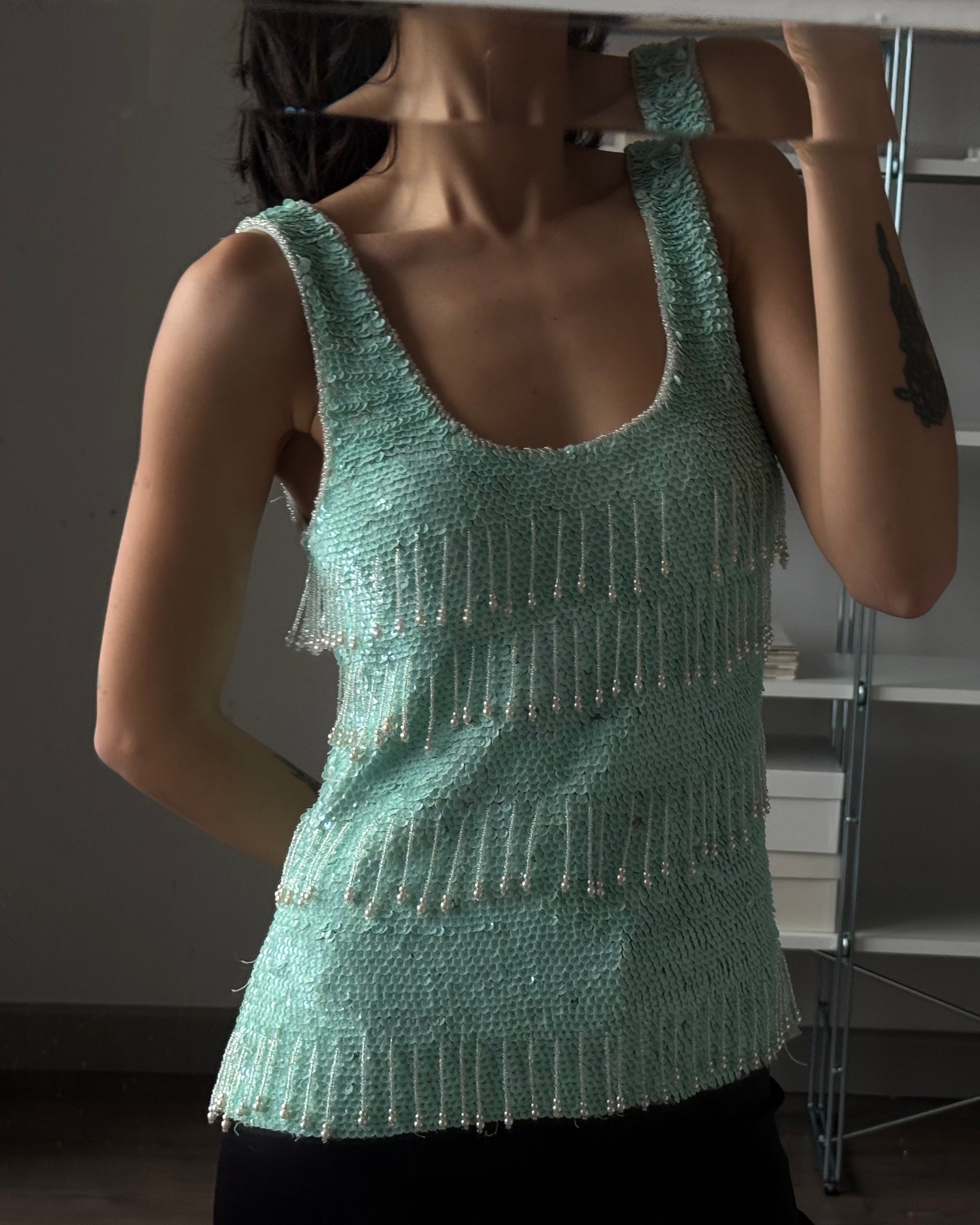 Turquoise Sequin Blouse