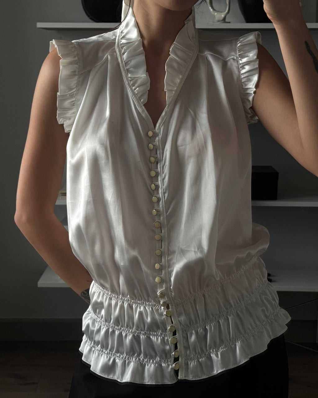 Satin Sleeveless Shirt